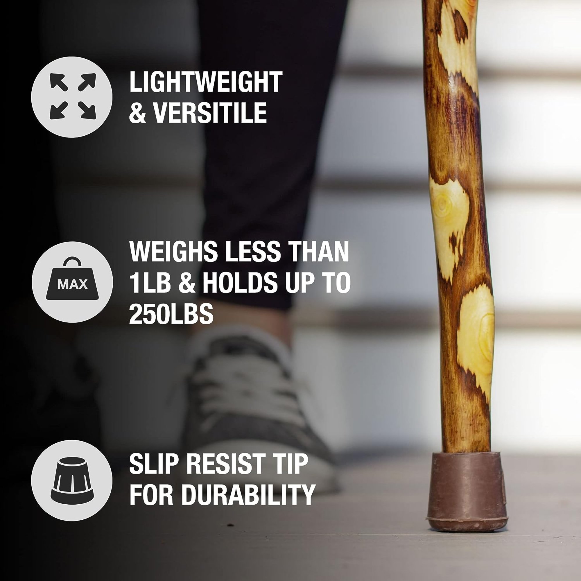 Mabis Healthcare 602-3000-1136 - Brazos™ Hawthorn Rustic Walking Stick, 55-Inch Height - 1/Each