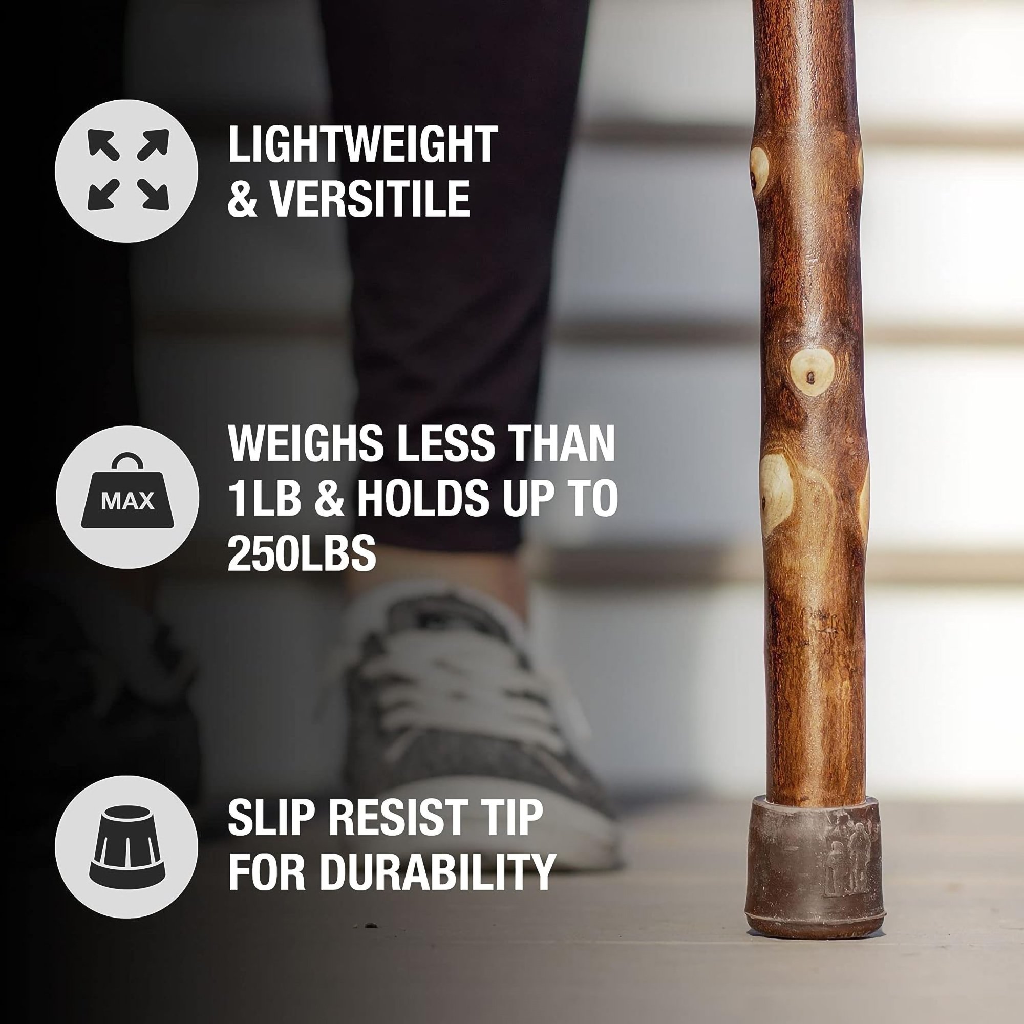 Mabis Healthcare 602-3000-1180 - Brazos™ Maple Rustic Walking Stick, 55-Inch Height - 1/Each