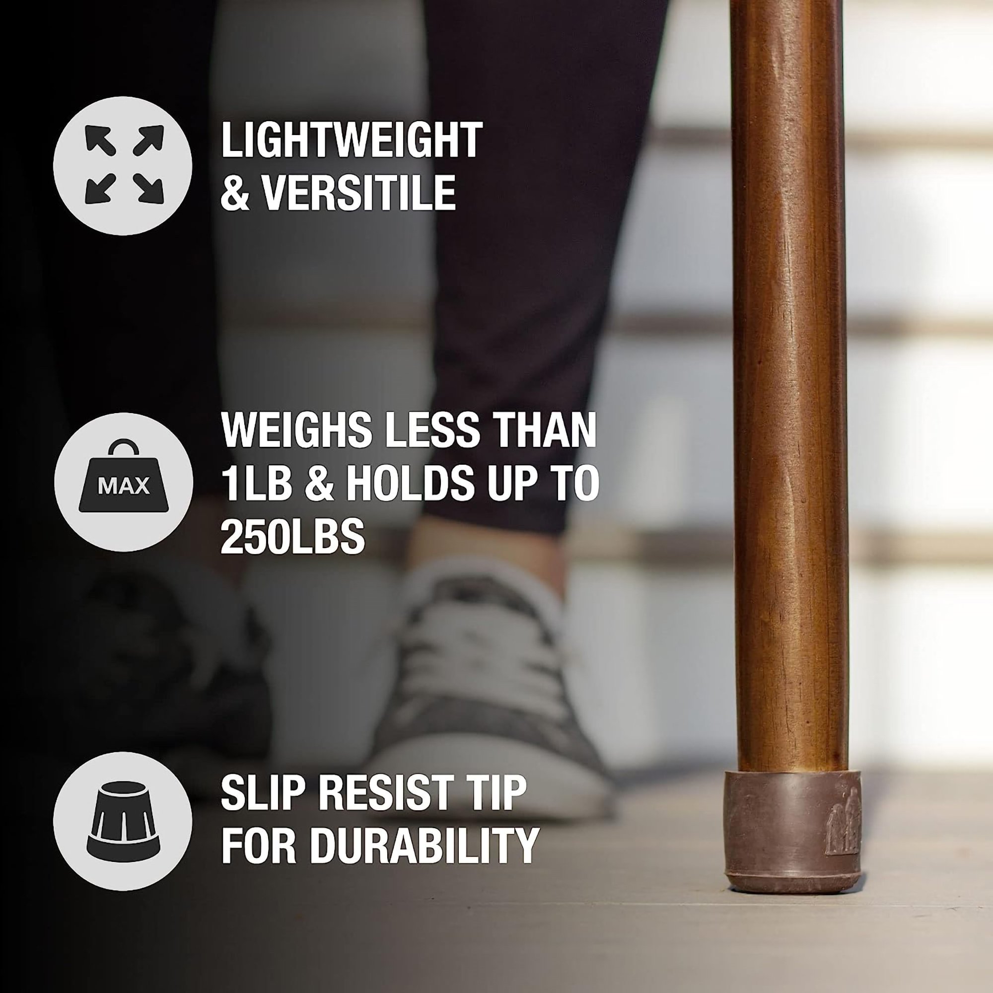 Mabis Healthcare 602-3000-1239 - Brazos™ Traditional Straight Pine Handcrafted Walking Stick, 55-Inch, Brown - 1/Each