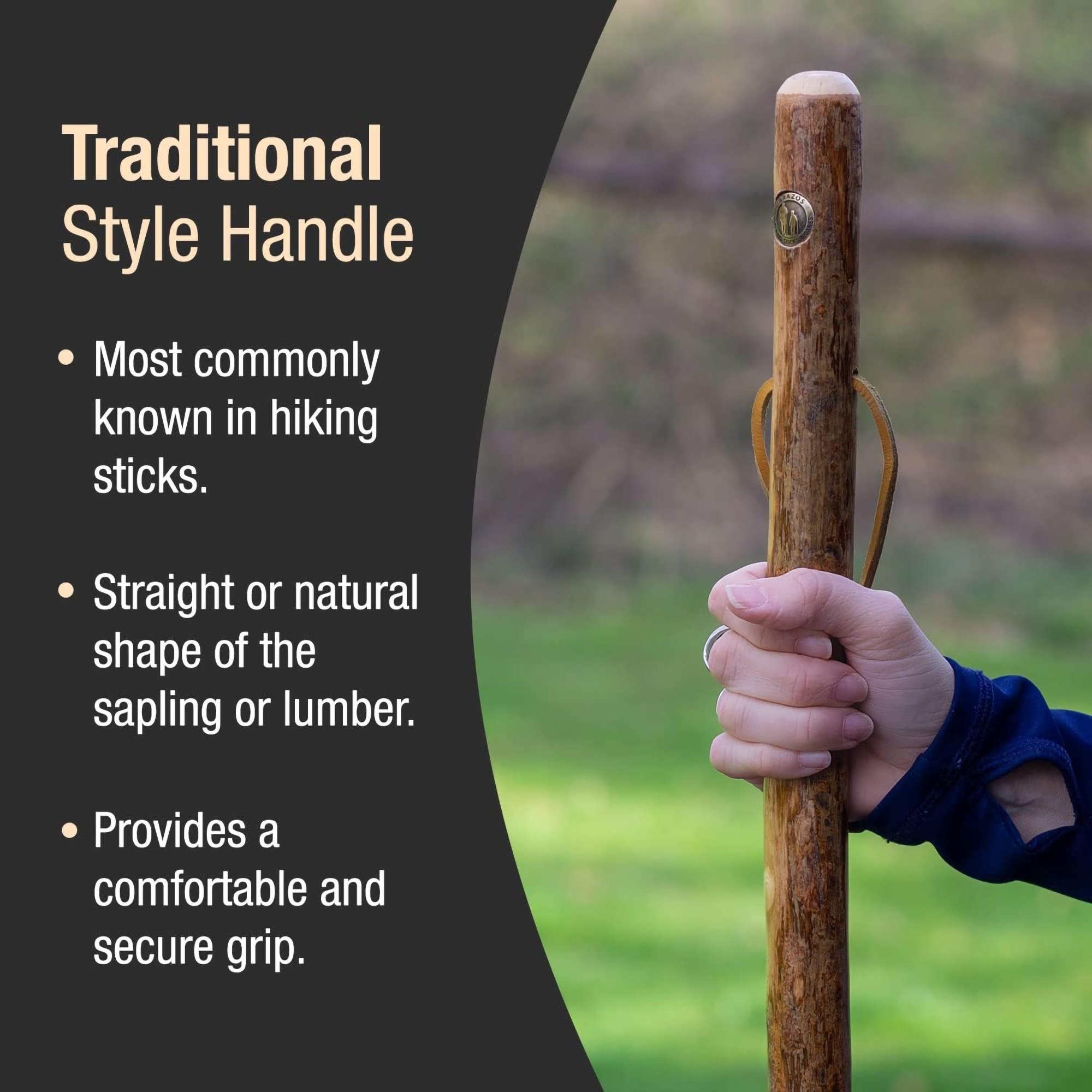 Mabis Healthcare 602-3000-1387 - Brazos™ Assorted Hardwood Rustic Walking Stick, 41-Inch - 1/Each
