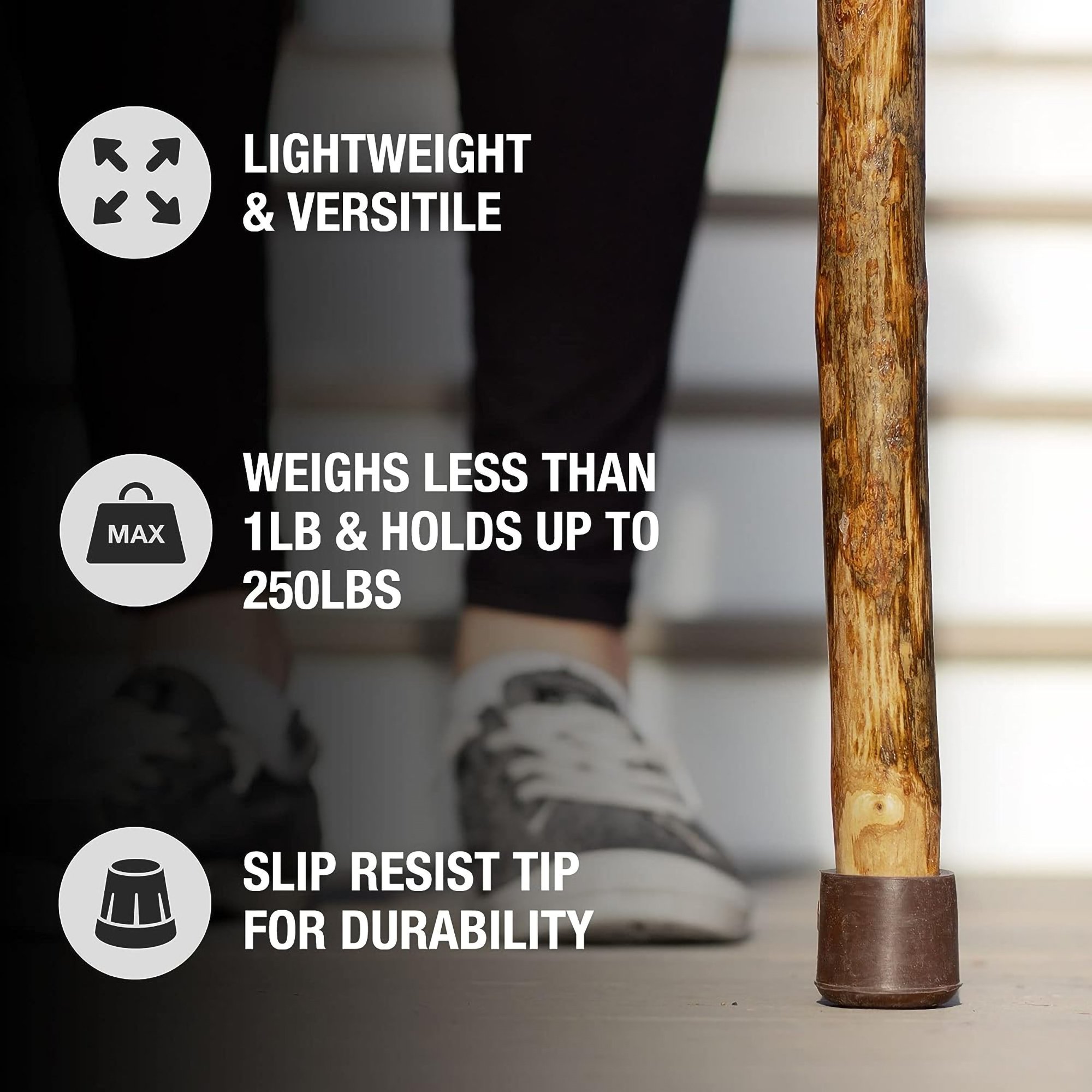 Mabis Healthcare 602-3000-1387 - Brazos™ Assorted Hardwood Rustic Walking Stick, 41-Inch - 1/Each