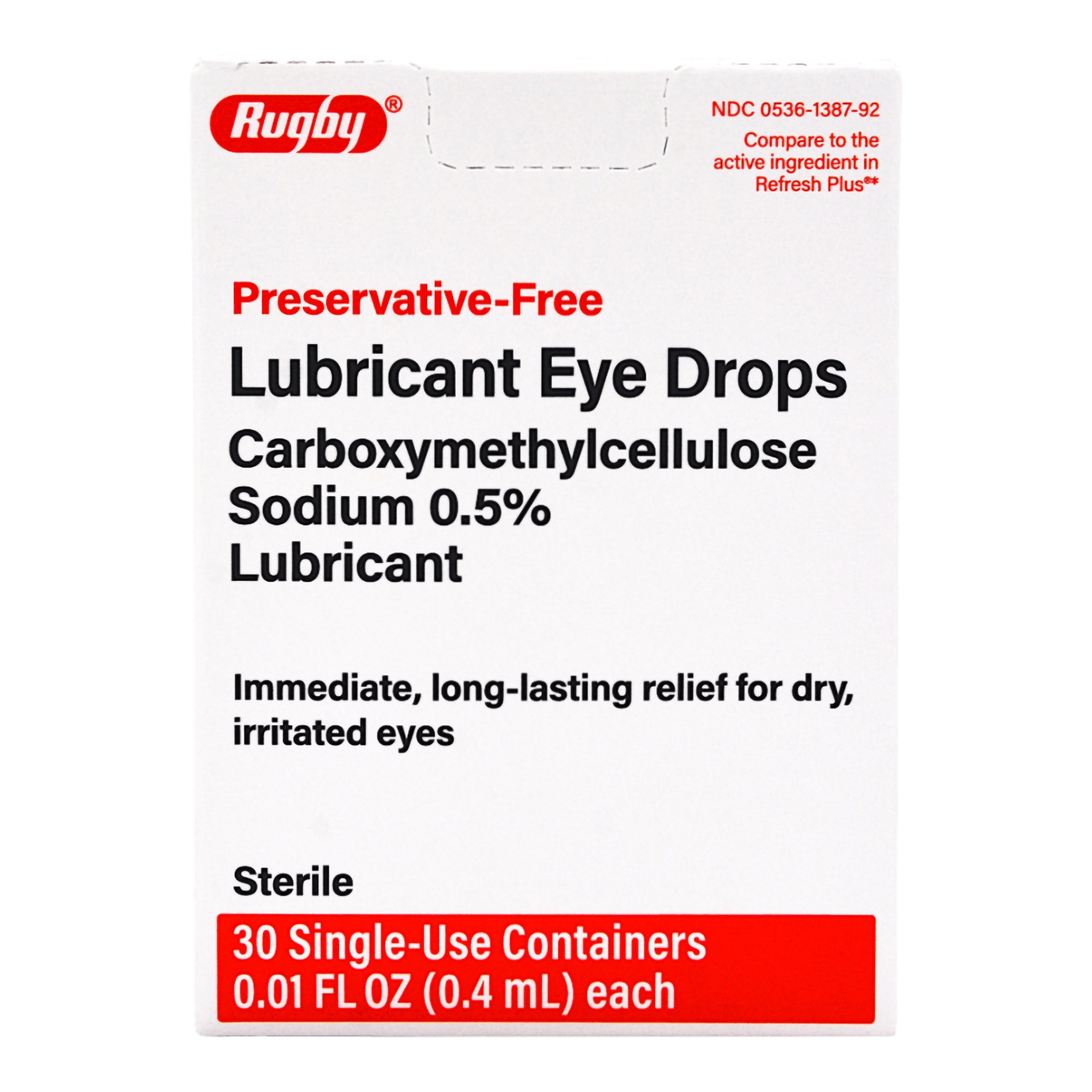 Major Pharmaceuticals 00536138792 - Rugby® 0.5% Carboxymethylcellulose Sodium Lubricant Eye Drops, Single Use Vials - 30/Box