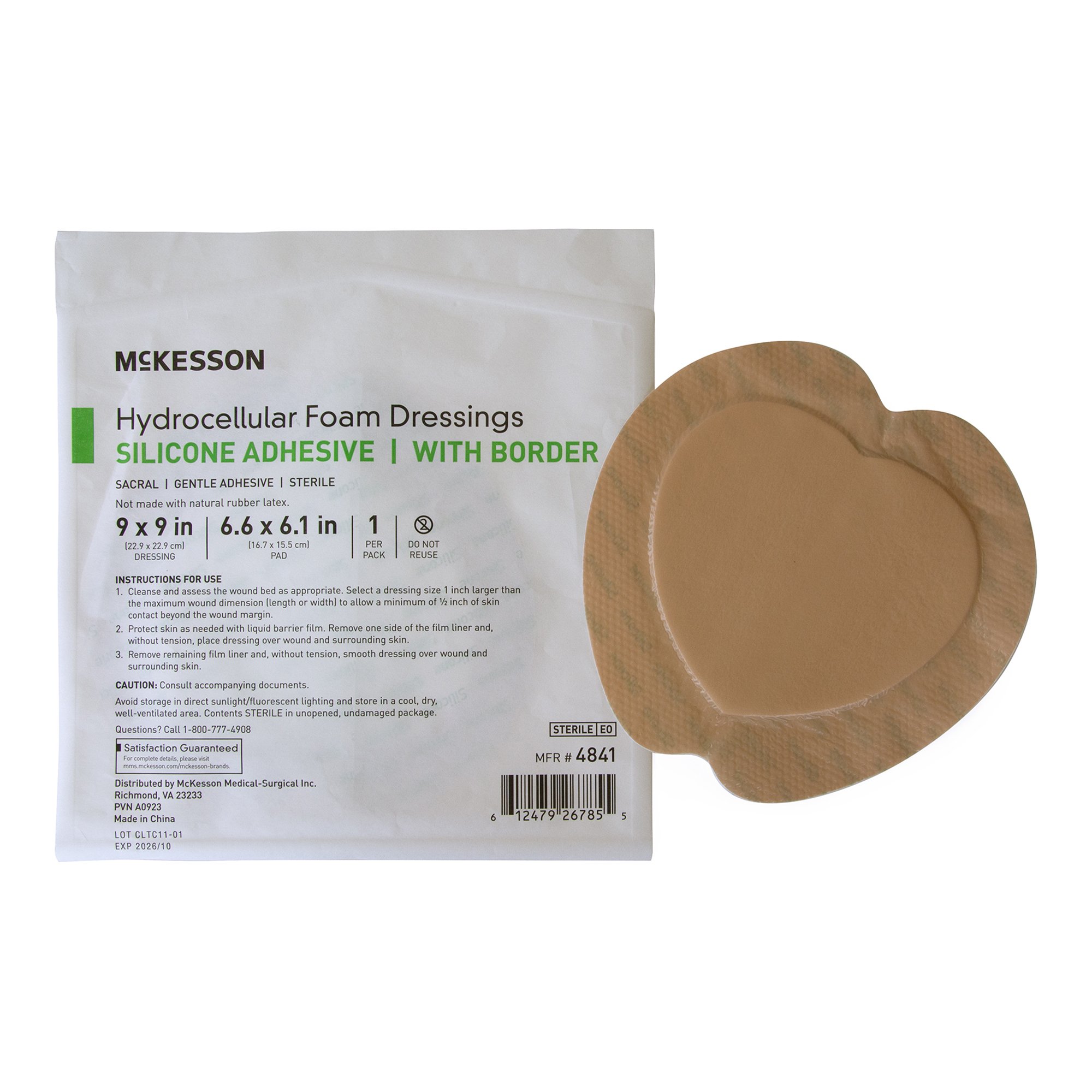 McKesson Brand 4841 - McKesson Hydrocellular Foam Dressing with Border Silicone Adhesive, Sacral - 1/Each, 5/Box, 50/Case