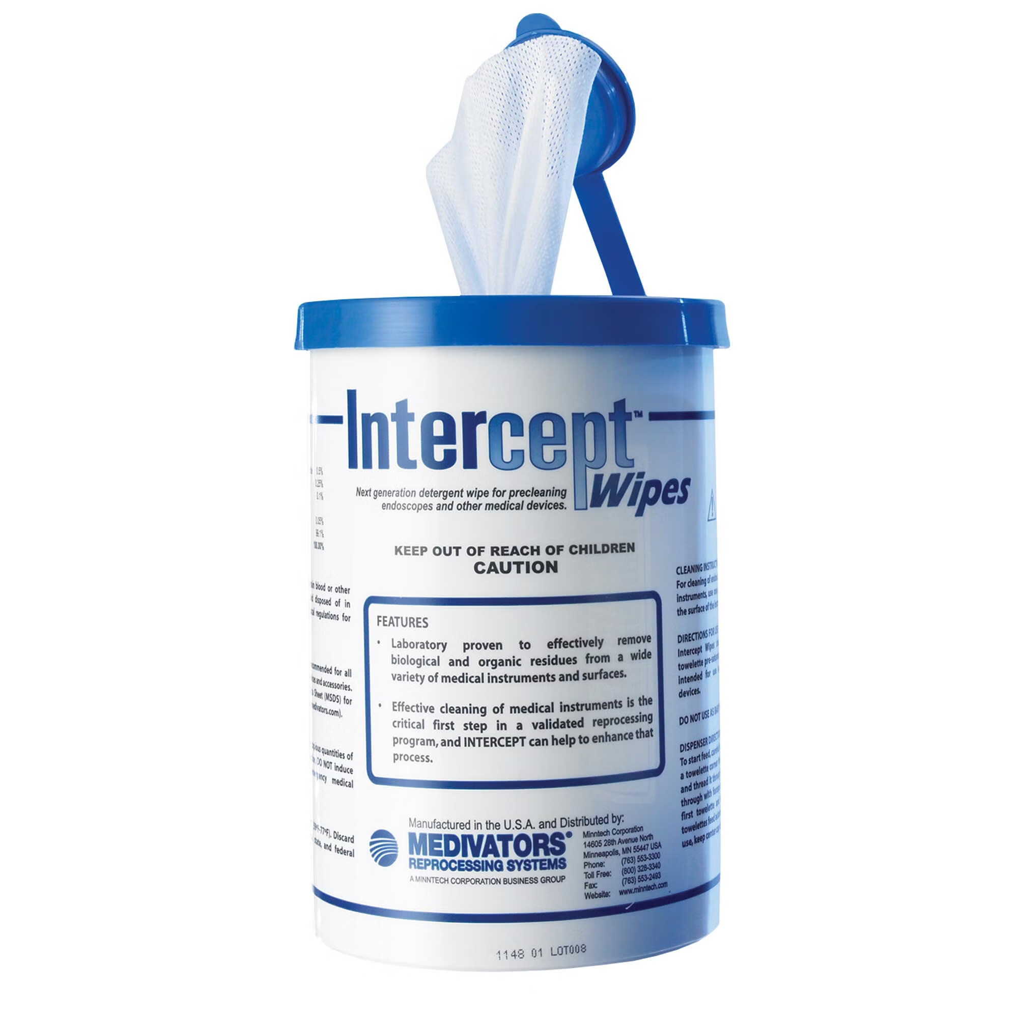 Steris - ML020107 Instrument Wipe Intercept™ 7 X 10 Inch 100 per Pack Canister Unscented NonSterile