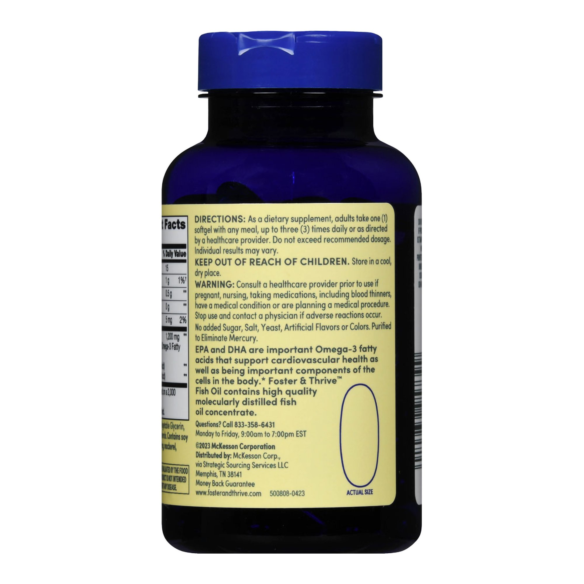 McKesson Brand 01093995739 - Foster & Thrive™ Fish Oil 1200 mg Softgels - 1/Bottle