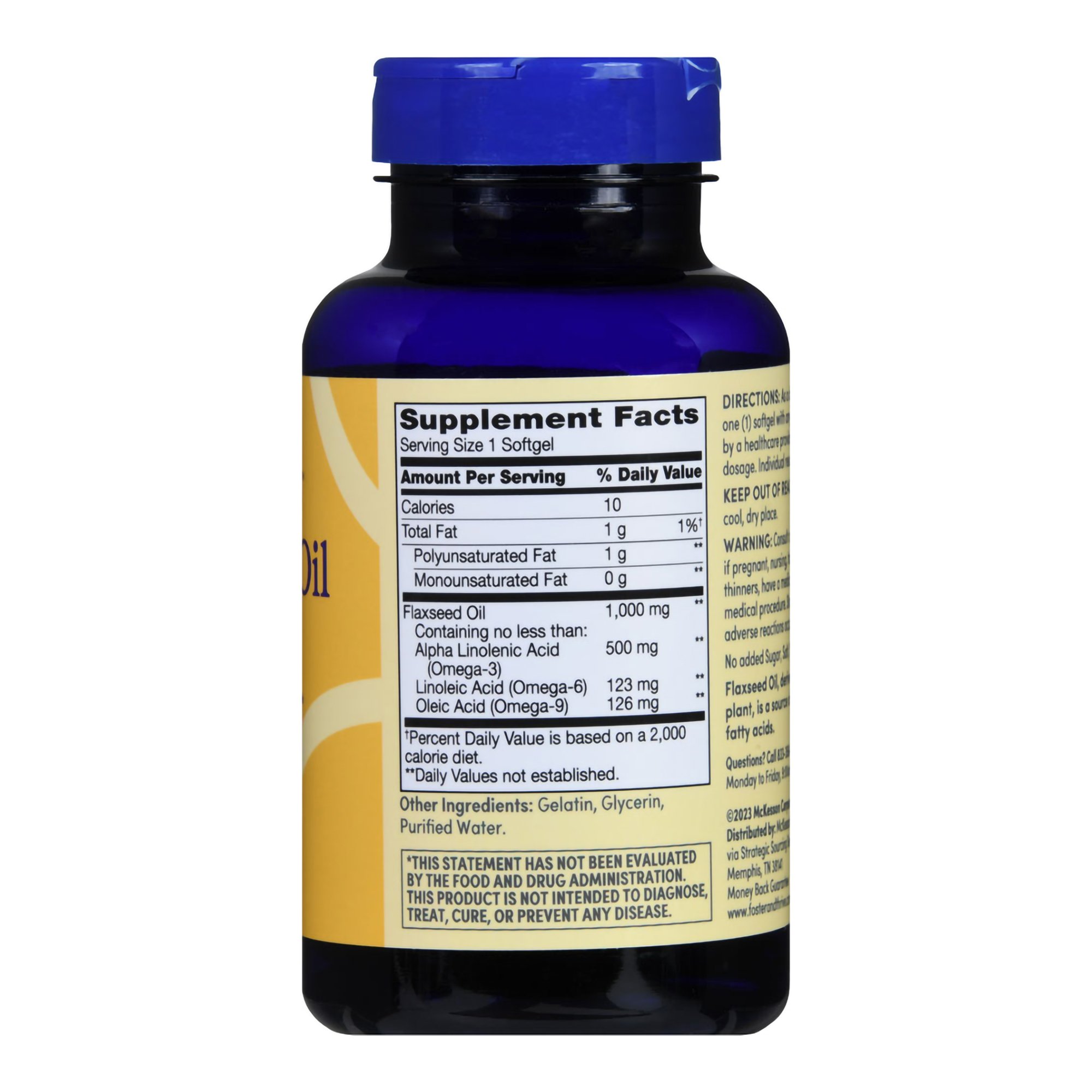McKesson Brand 01093995743 - Foster & Thrive™ Flaxseed Oil 1000 mg Softgels - 1/Bottle