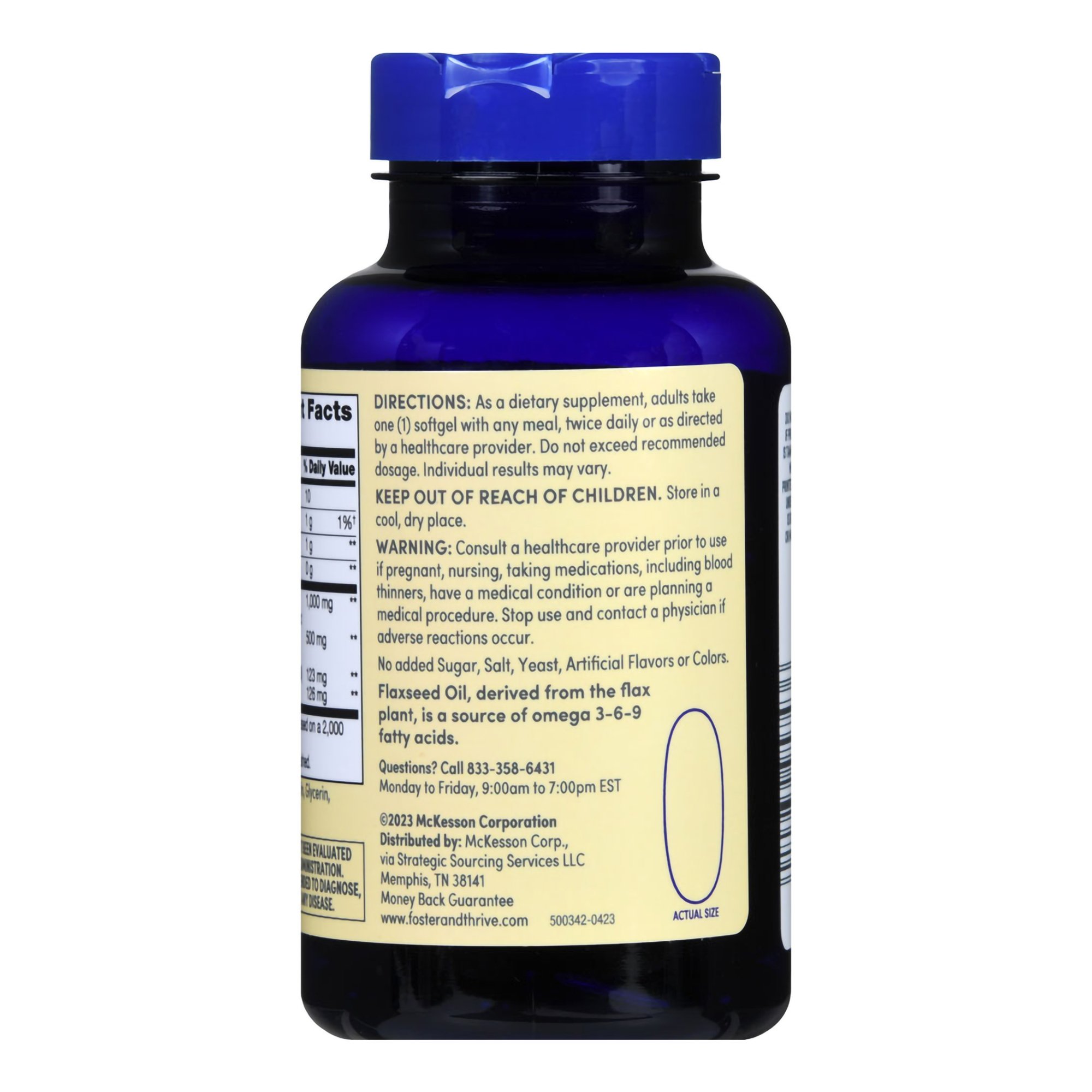 McKesson Brand 01093995743 - Foster & Thrive™ Flaxseed Oil 1000 mg Softgels - 1/Bottle
