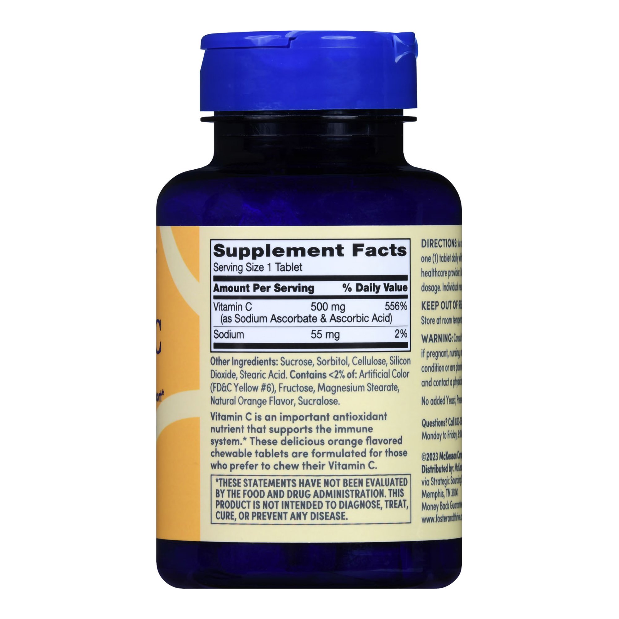 McKesson Brand 01093995722 - Foster & Thrive™ Chewable Vitamin C 500 mg Tablets Natural Orange - 1/Bottle