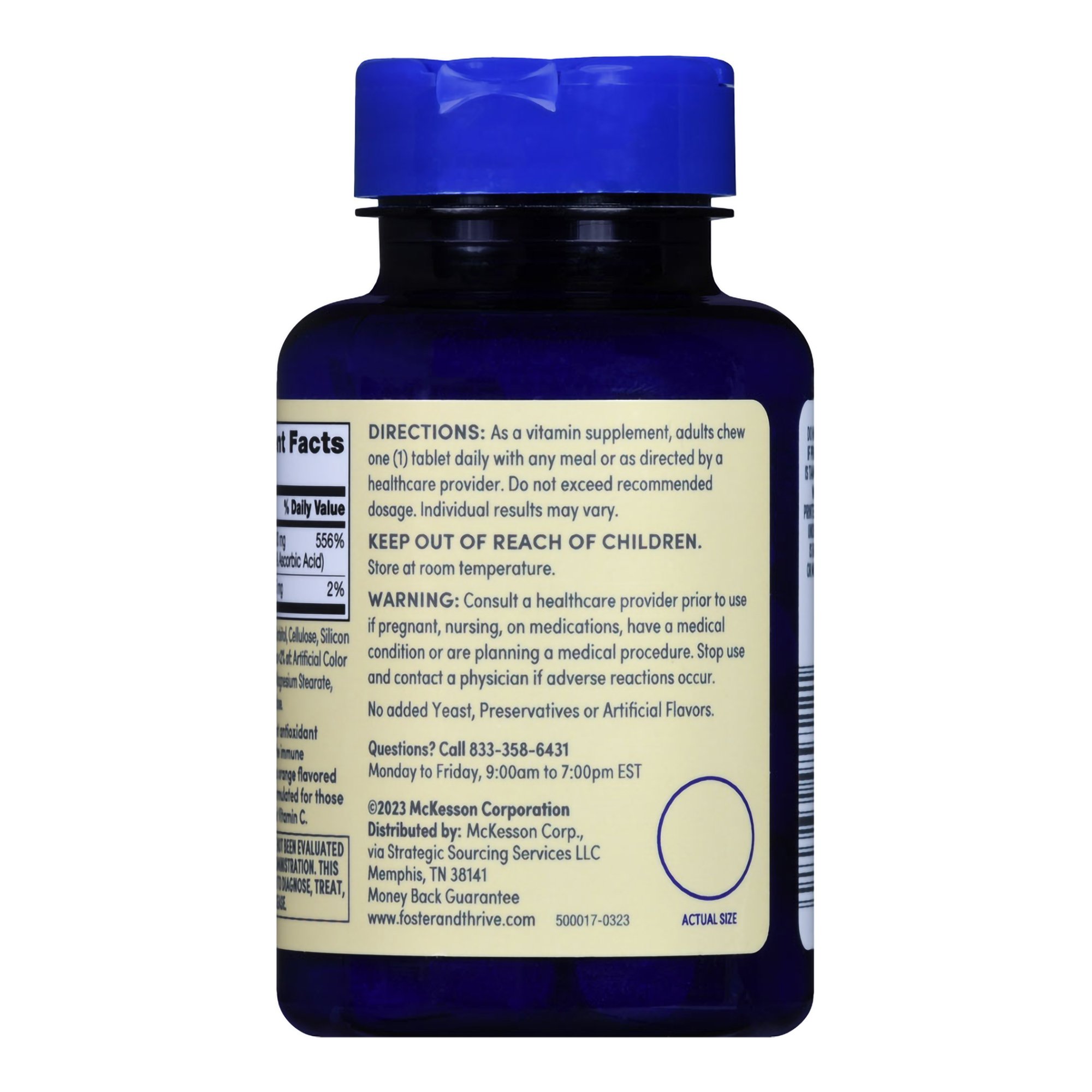 McKesson Brand 01093995722 - Foster & Thrive™ Chewable Vitamin C 500 mg Tablets Natural Orange - 1/Bottle