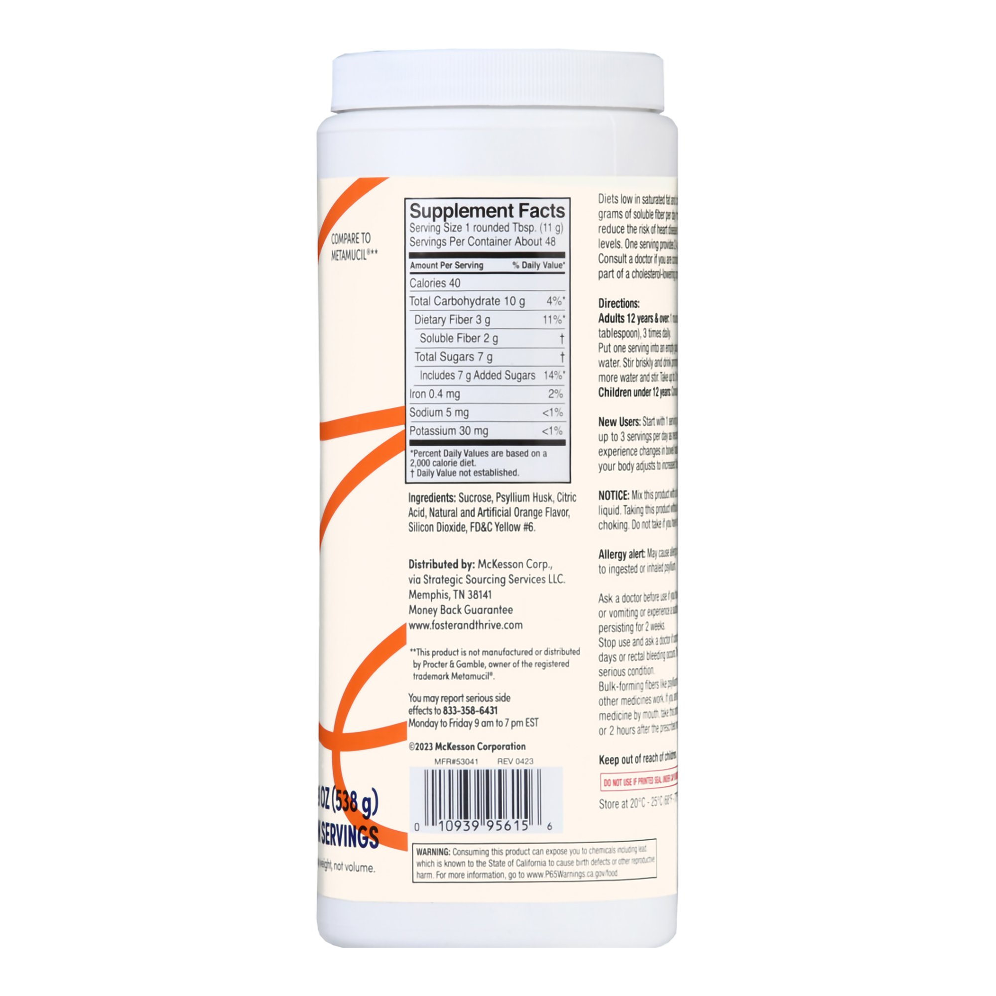 McKesson Brand 01093995615 - Foster & Thrive™ Fiber Powder Original Texture Orange - 1/Each
