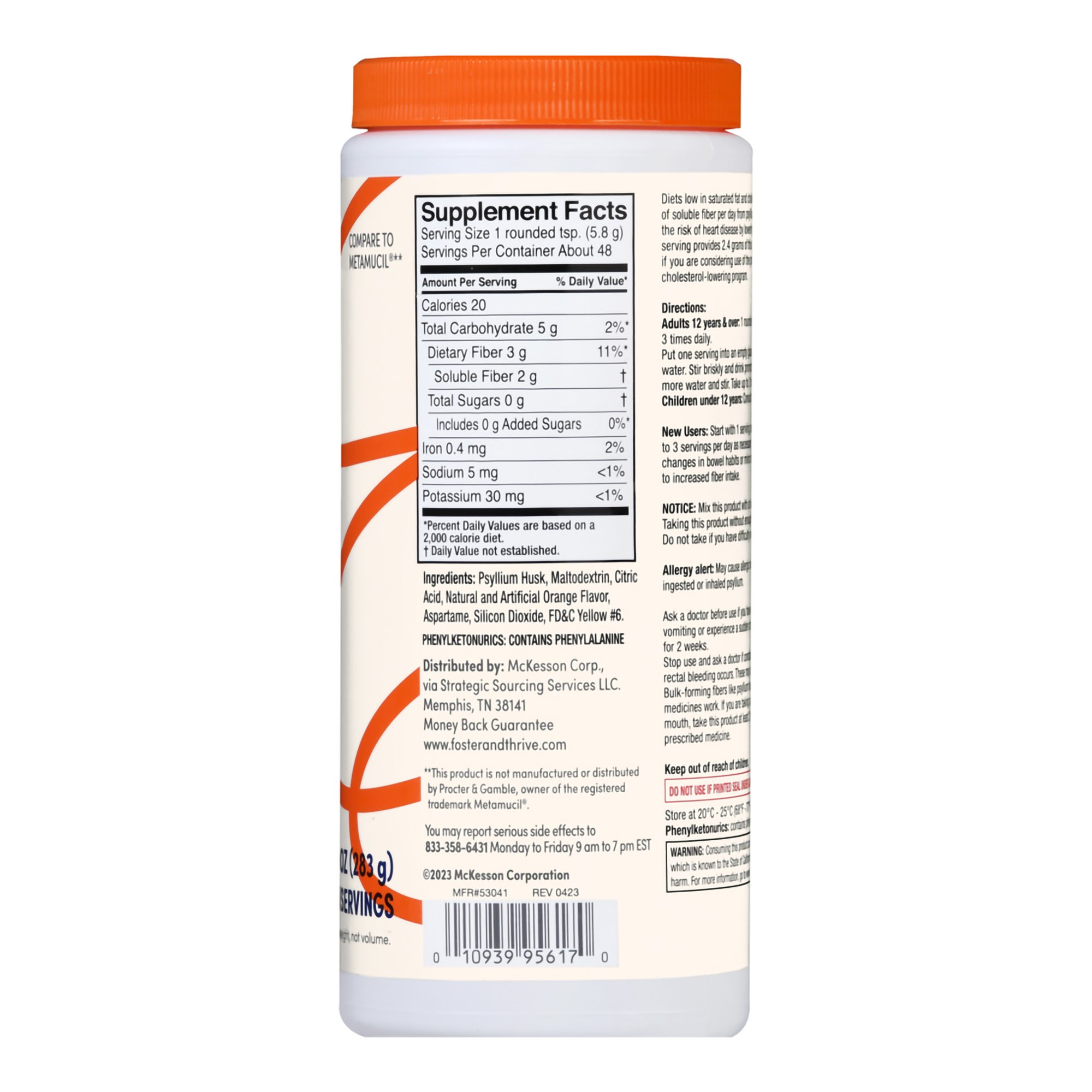 McKesson Brand 01093995617 - Foster & Thrive™ Fiber Powder Sugar Free Smooth Texture Orange - 1/Each