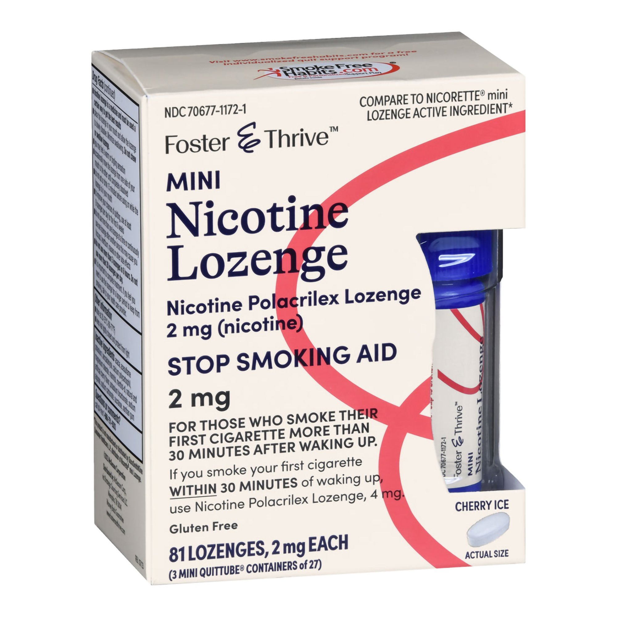 McKesson Brand 70677117201 - Foster & Thrive™ Mini Nicotine Polacrilex Lozenges 2 mg (Nicotine) Cherry Ice - 81/Pack