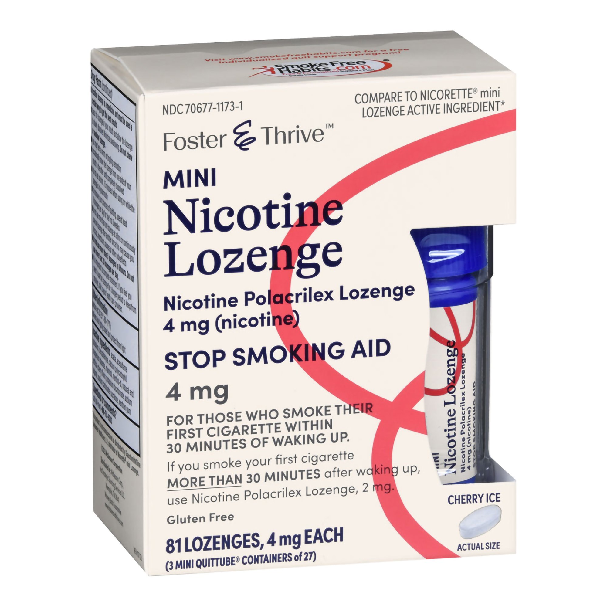 McKesson Brand 70677117301 - Foster & Thrive™ Mini Nicotine Polacrilex Lozenges 4 mg (Nicotine) Cherry Ice - 81/Pack