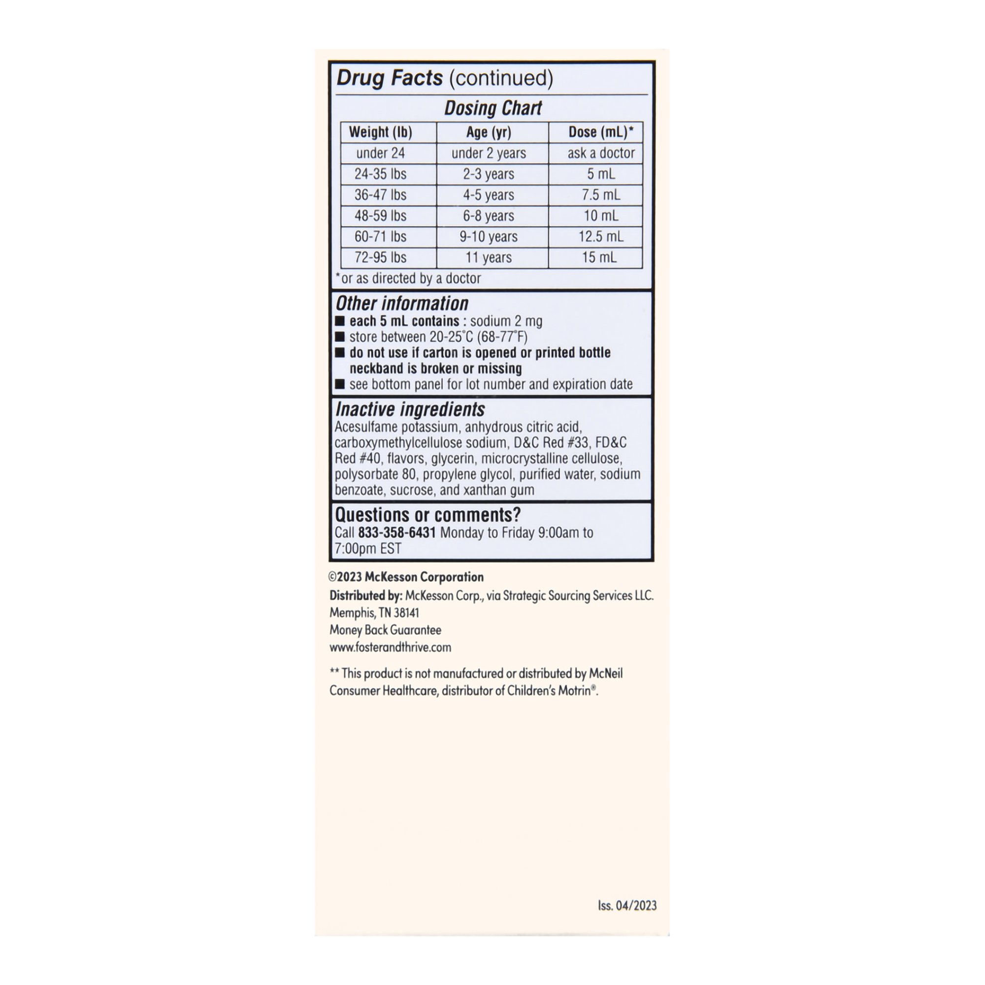 McKesson Brand 70677111701 - Foster & Thrive™ Ibuprofen Children's Pain Relief, Bubblegum Flavor - 1/Bottle
