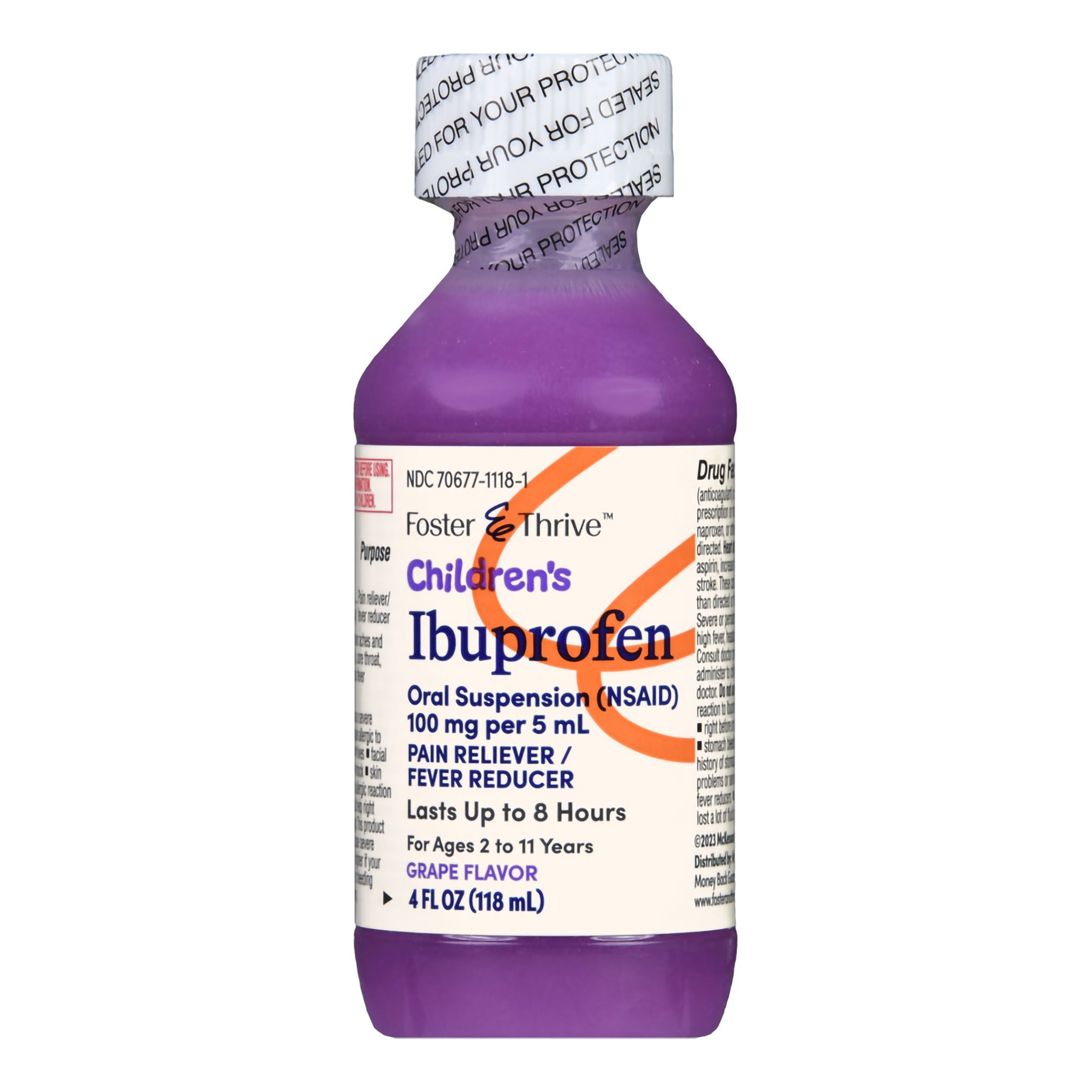 McKesson Brand 70677111801 - Foster & Thrive™ Children's Ibuprofen Oral Suspension Grape - 1/Bottle