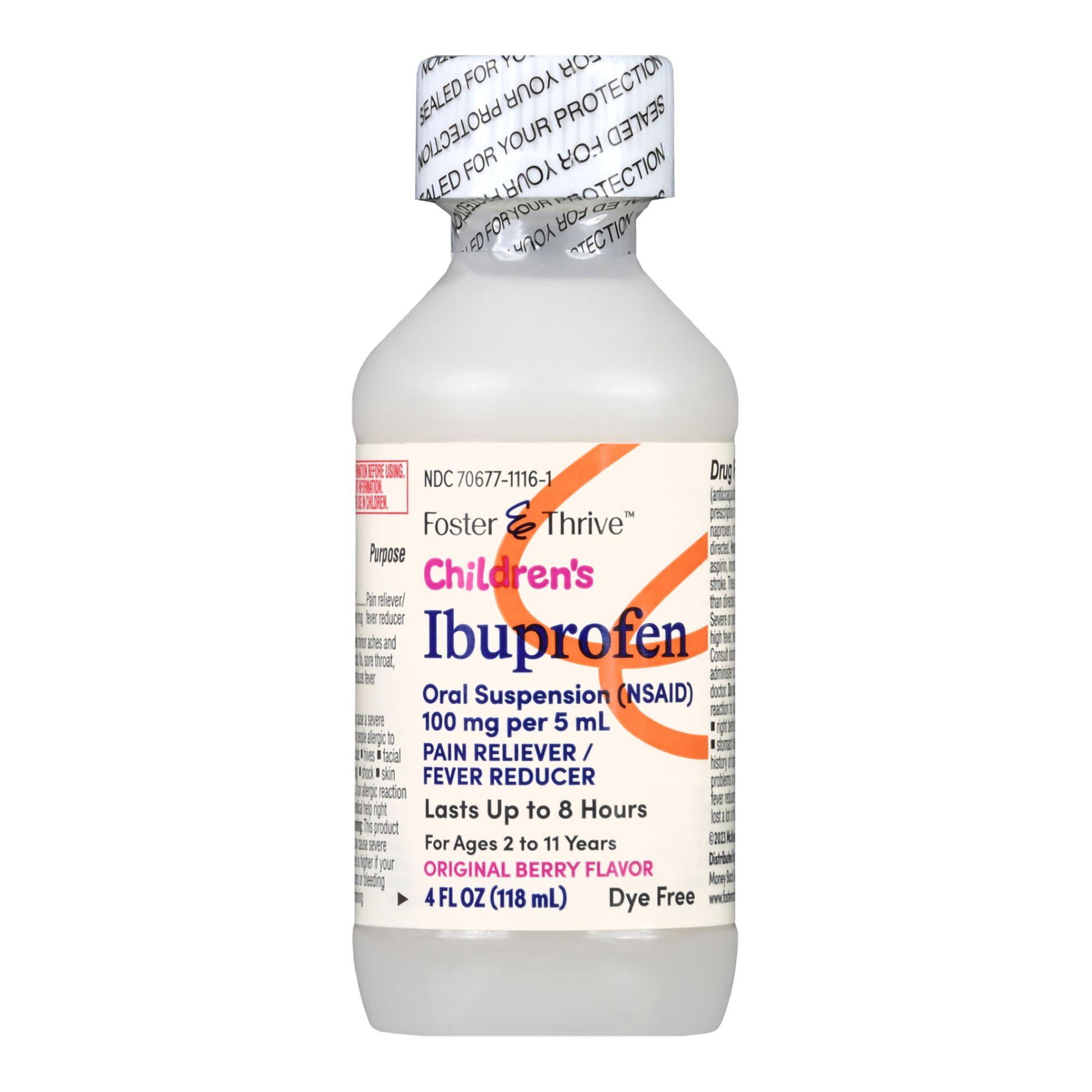McKesson Brand 70677111601 - Foster & Thrive™ Children's Ibuprofen Oral Suspension, Original Berry, 4 ounces - 1/Each