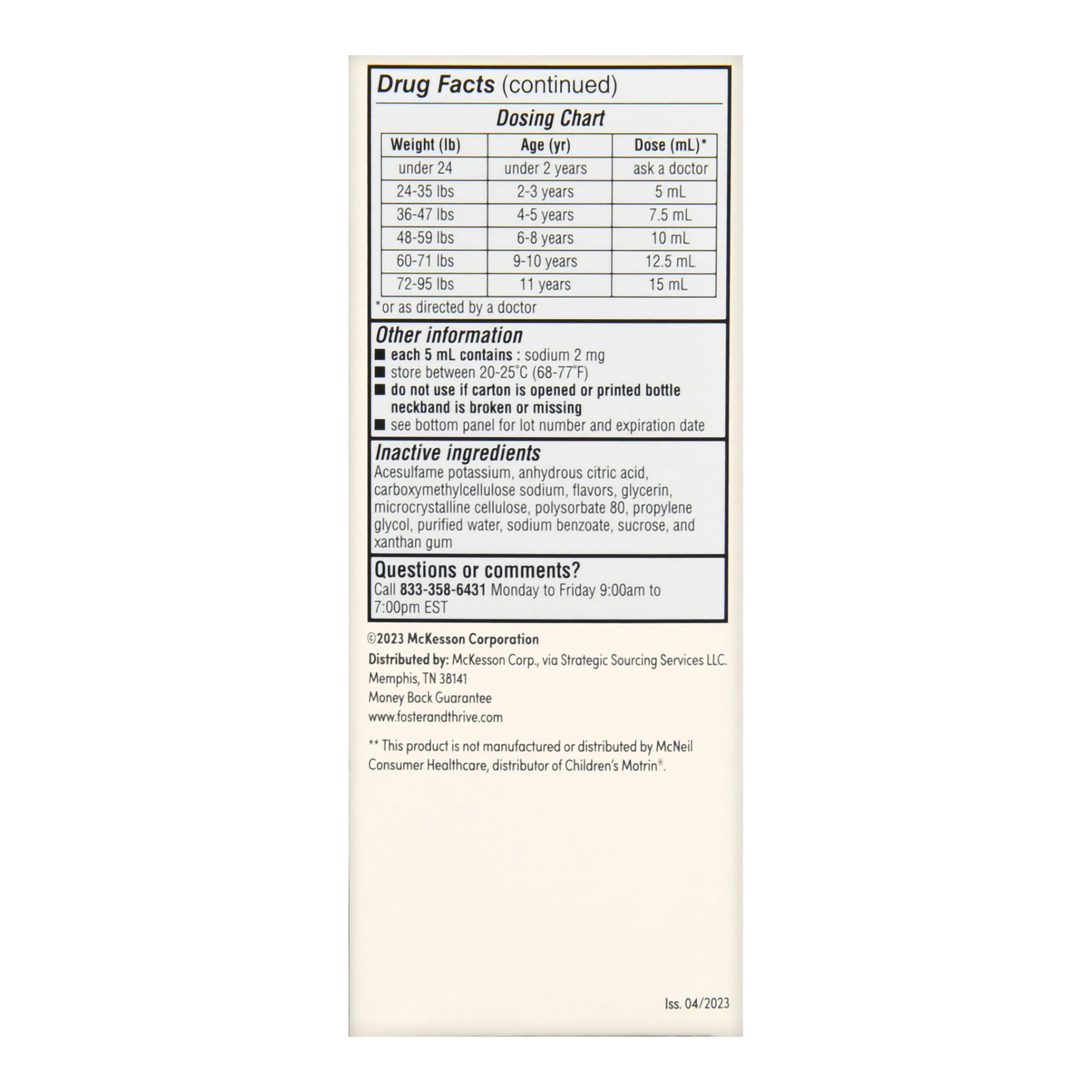 McKesson Brand 70677111601 - Foster & Thrive™ Children's Ibuprofen Oral Suspension, Original Berry, 4 ounces - 1/Each