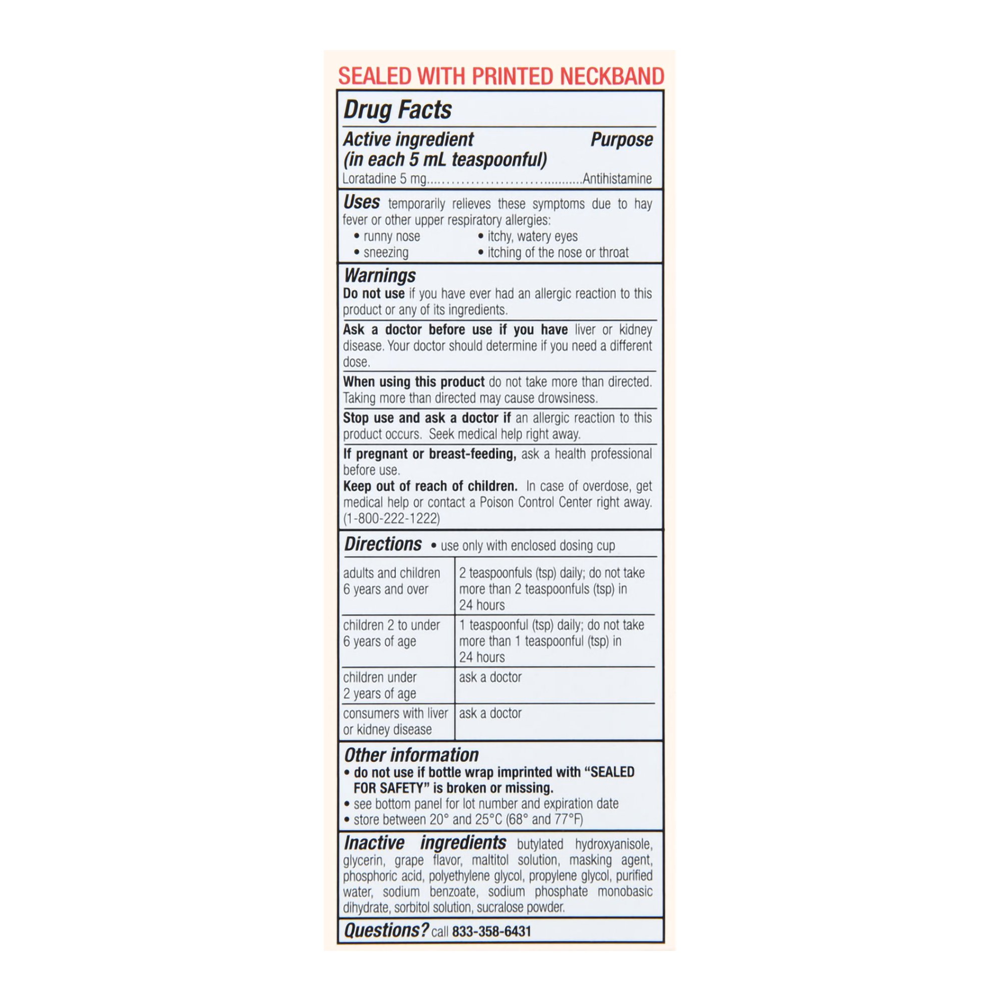 McKesson Brand 70677105801 - Foster & Thrive™ Children's Allergy Loratadine Oral Solution, Grape Flavor - 1/Each