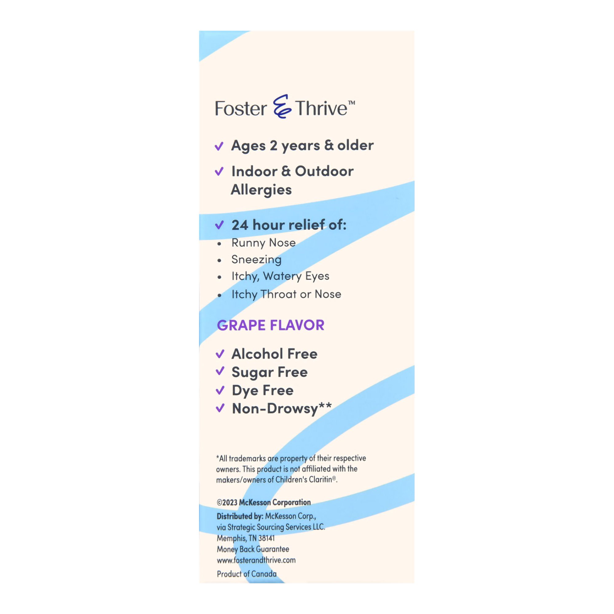 McKesson Brand 70677105801 - Foster & Thrive™ Children's Allergy Loratadine Oral Solution, Grape Flavor - 1/Each