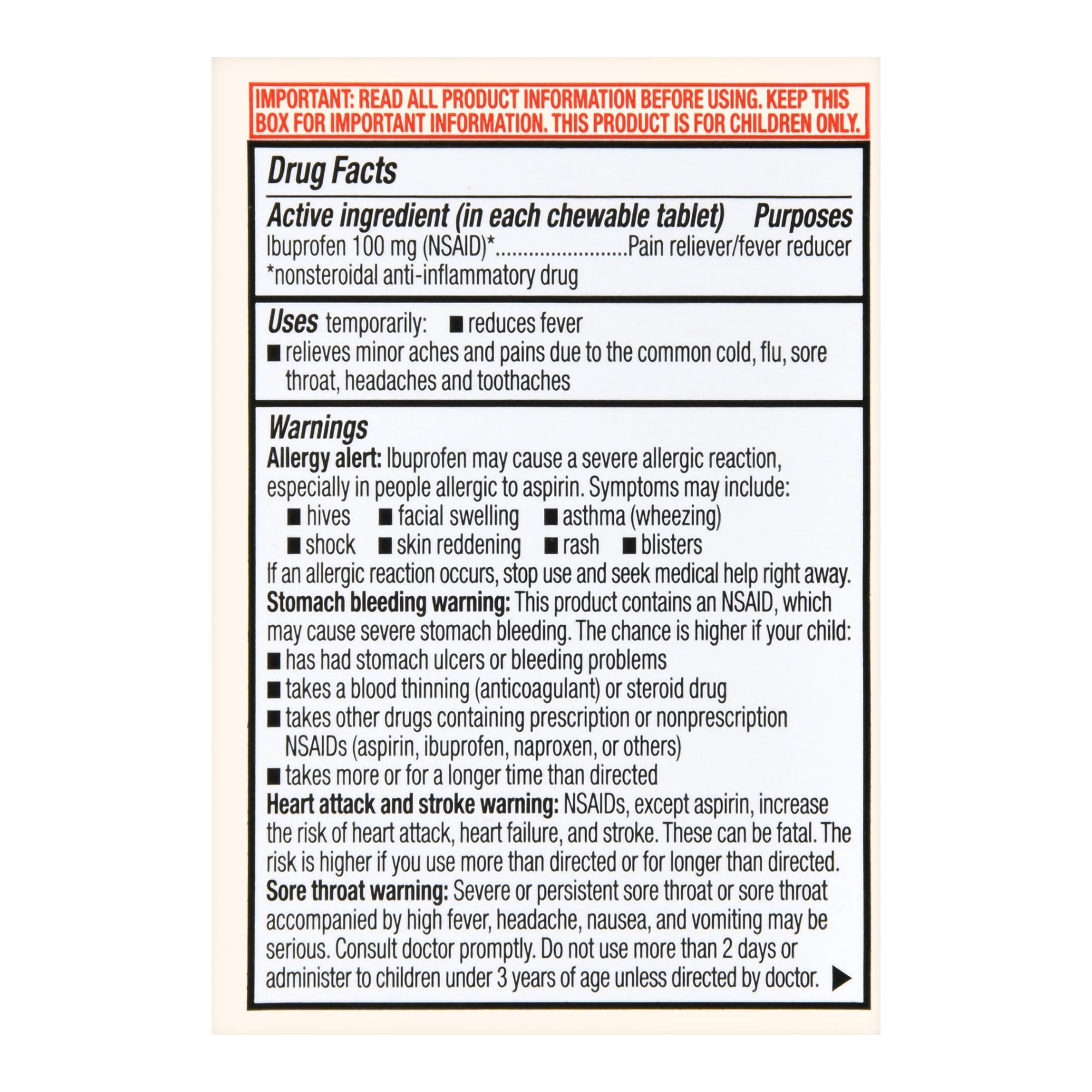 McKesson Brand 70677114501 - Foster & Thrive™ Children's Ibuprofen IB Chewable Tablets 100 mg Orange - 1/Each