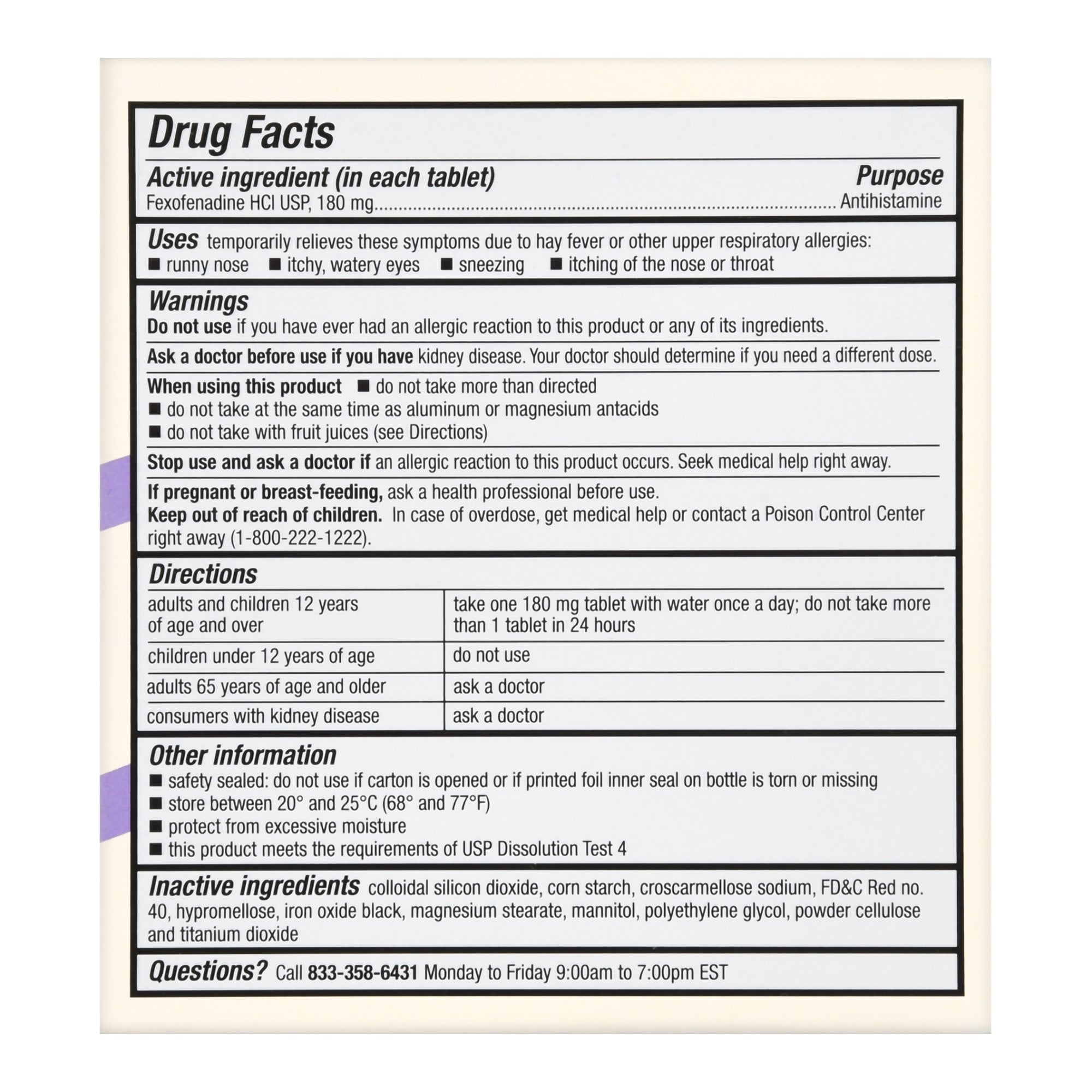 McKesson Brand 70677100903 - Foster & Thrive™ 24 Hour Allergy Relief Fexofenadine HCl USP 180 mg Tablets - 1/Bottle