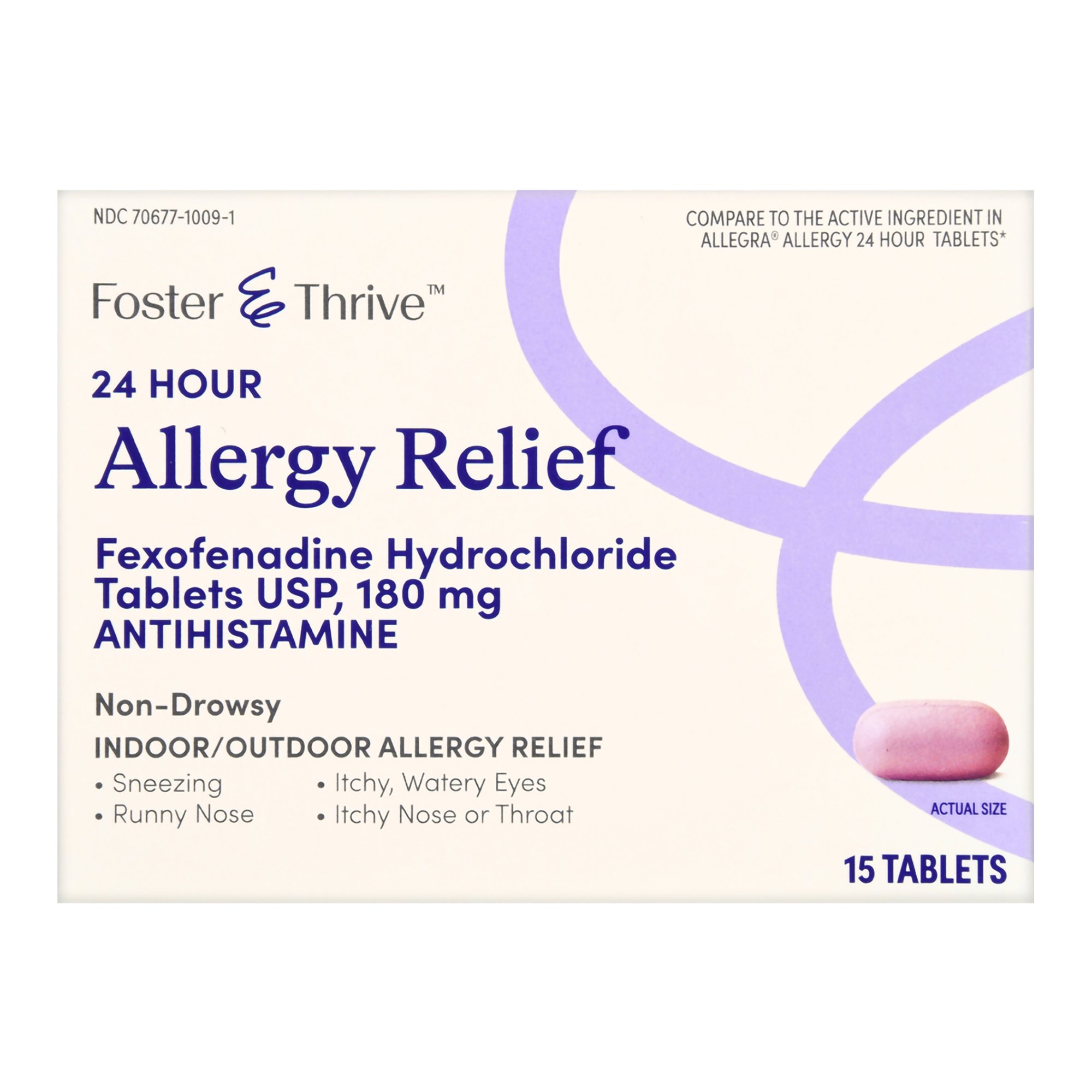 McKesson Brand 70677100901 - Foster & Thrive™ 24 Hour Allergy Relief Fexofenadine HCl USP 180 mg Tablets - 15/Box