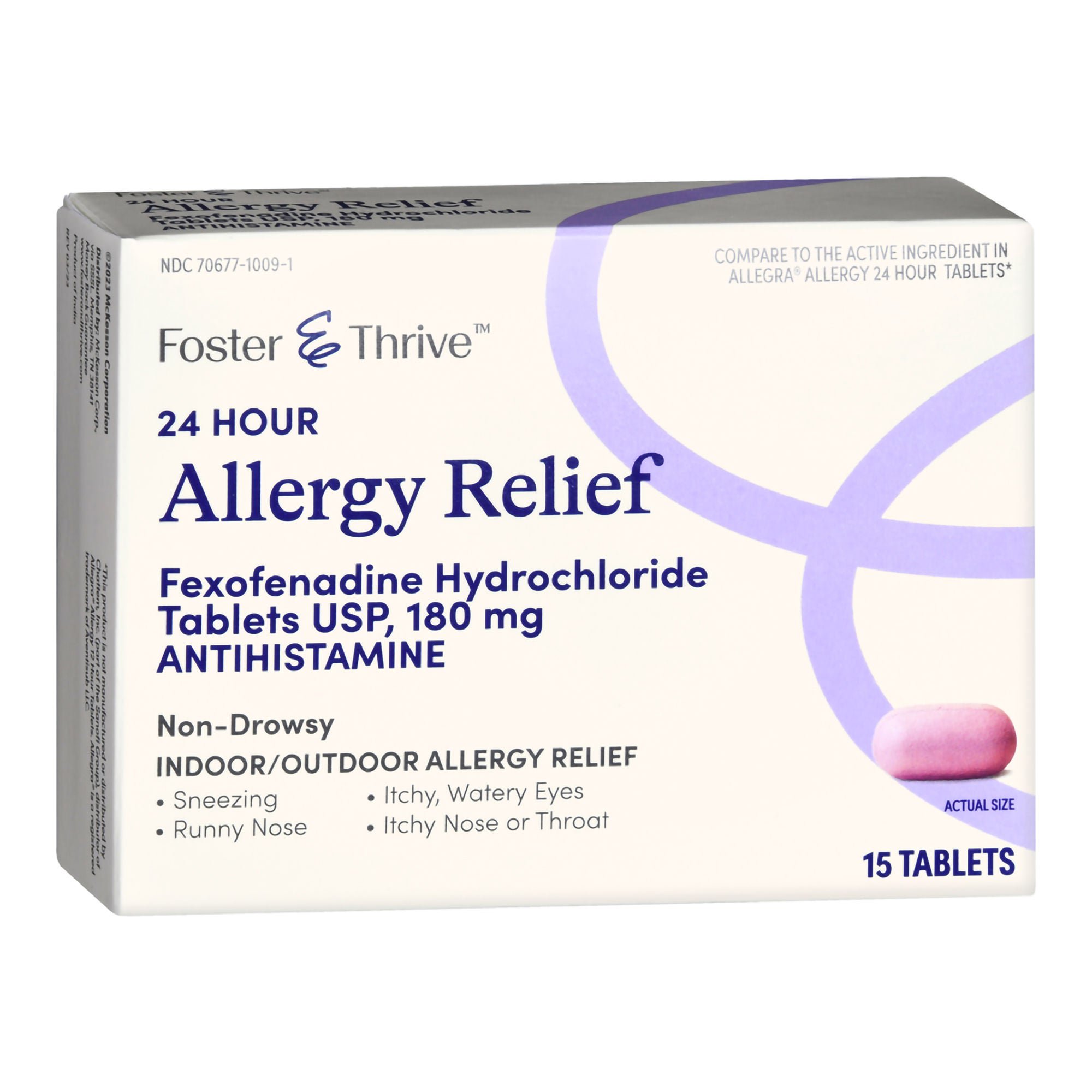 McKesson Brand - 70677100901 Foster & Thrive™ 24 Hour Allergy Relief Fexofenadine HCl USP 180 mg Tablets