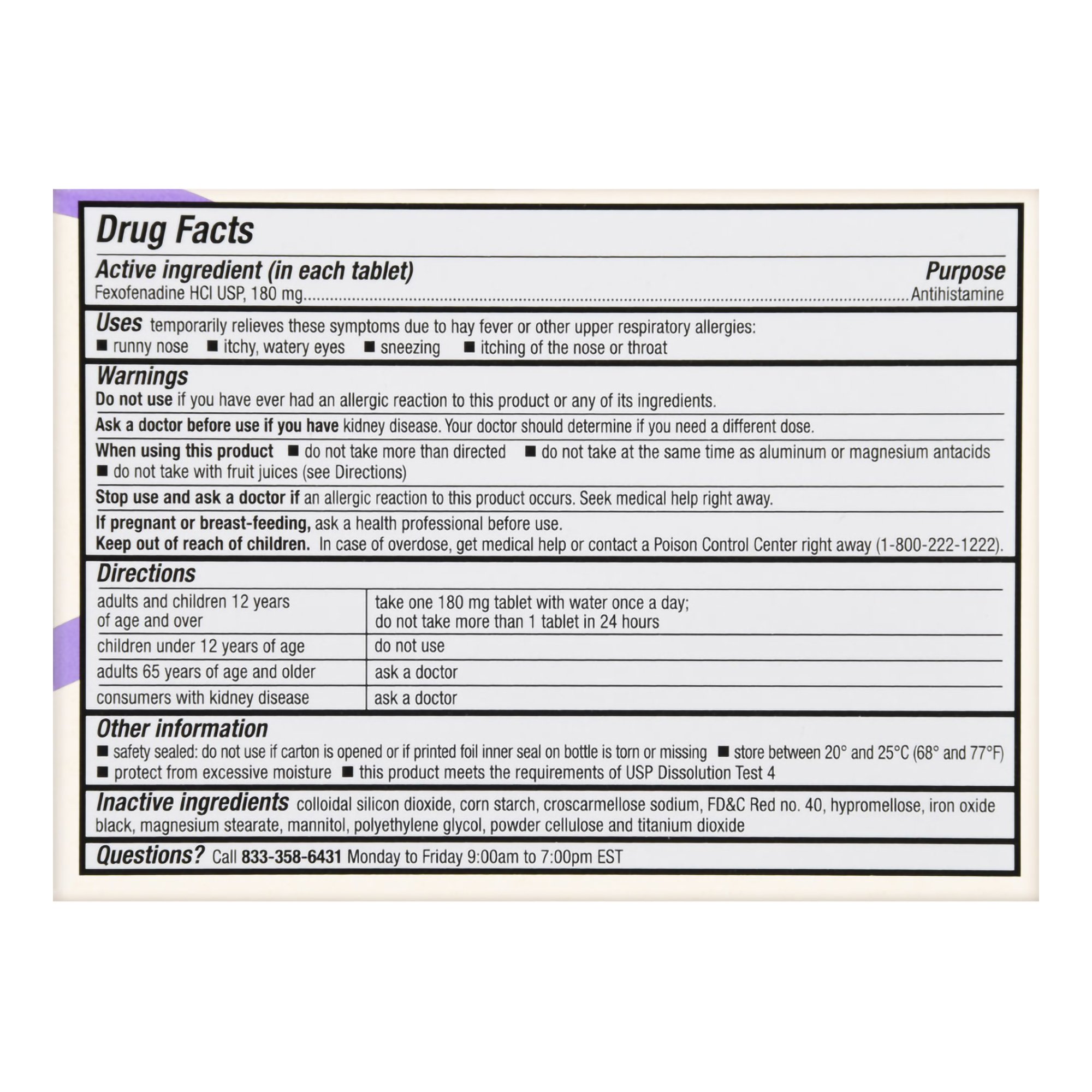 McKesson Brand 70677100902 - Foster & Thrive™ 24 Hour Allergy Relief Fexofenadine HCl USP 180 mg Tablets - 30/Box