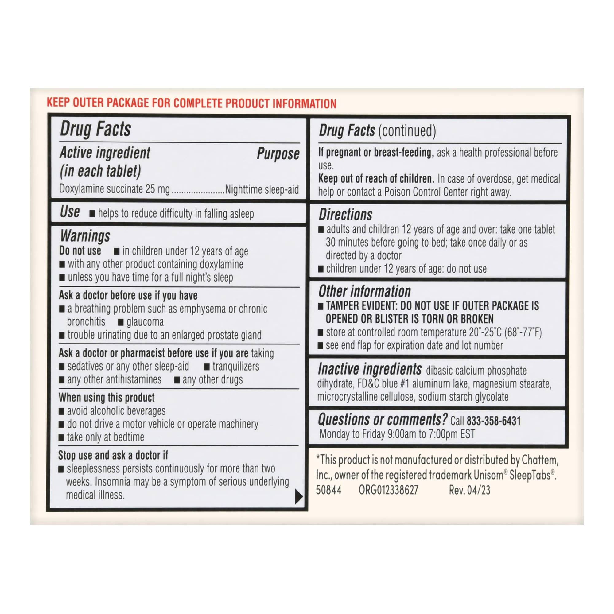 McKesson Brand 70677112901 - Foster & Thrive™ Sleep Aid Doxylamine Succinate 25 mg Tablets - 1/Box