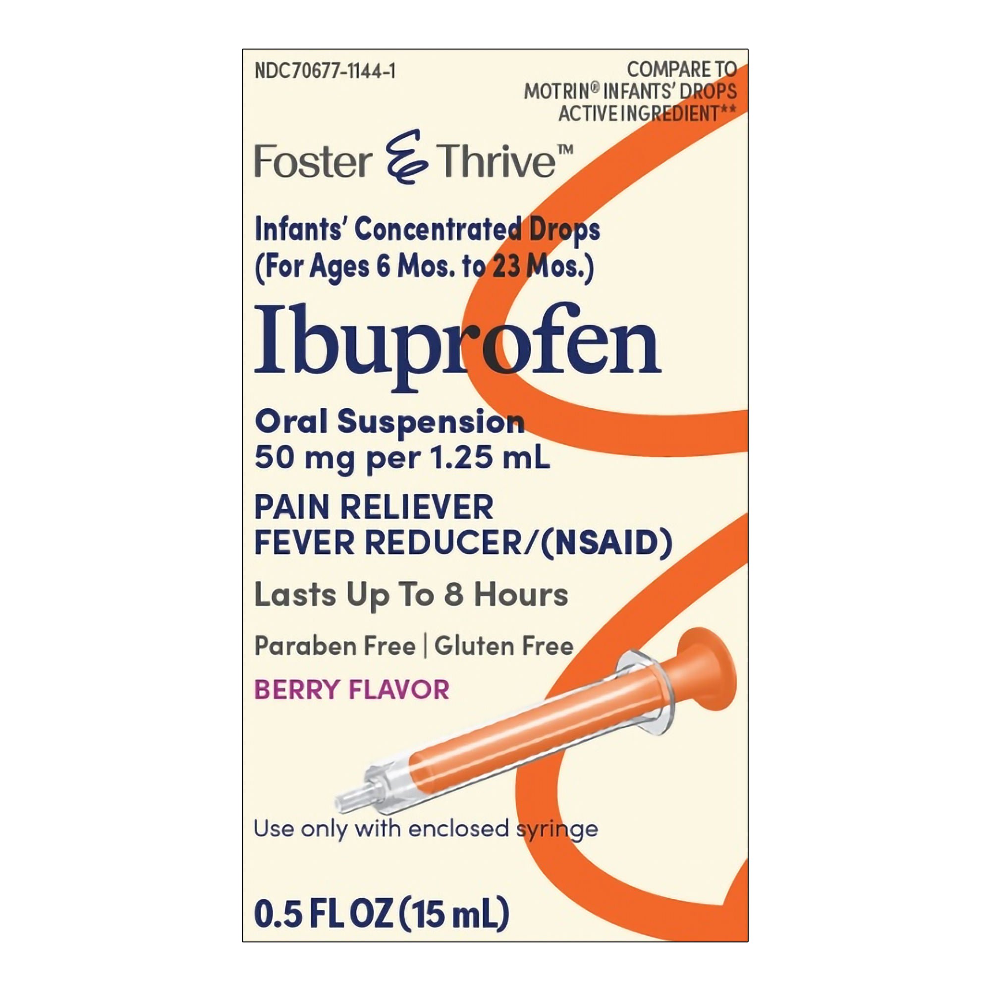 McKesson Brand - 70677114401 Foster & Thrive™ Ibuprofen 50 mg Per 1.25 mL Infants' Concentrated Drops Berry