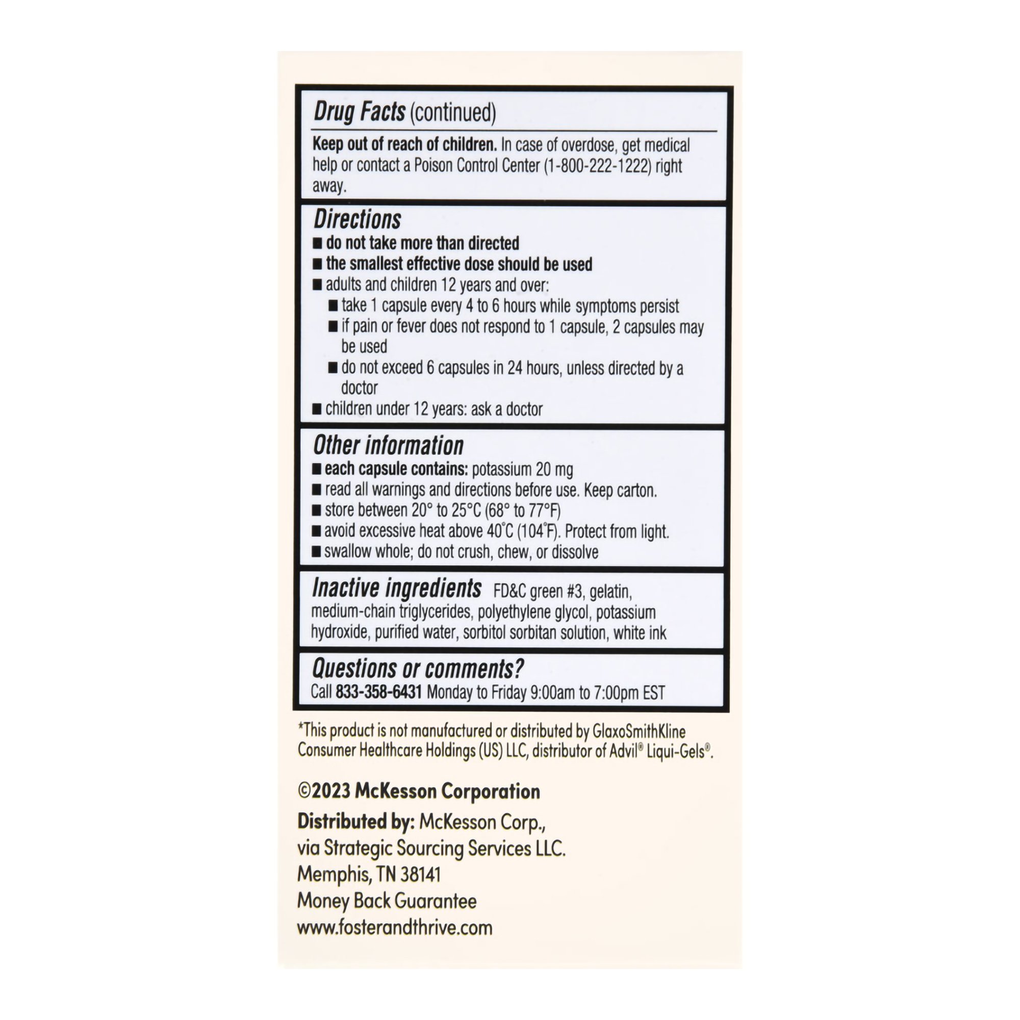 McKesson Brand 70677111401 - Foster & Thrive™ Ibuprofen 200 mg Softgels - 1/Bottle