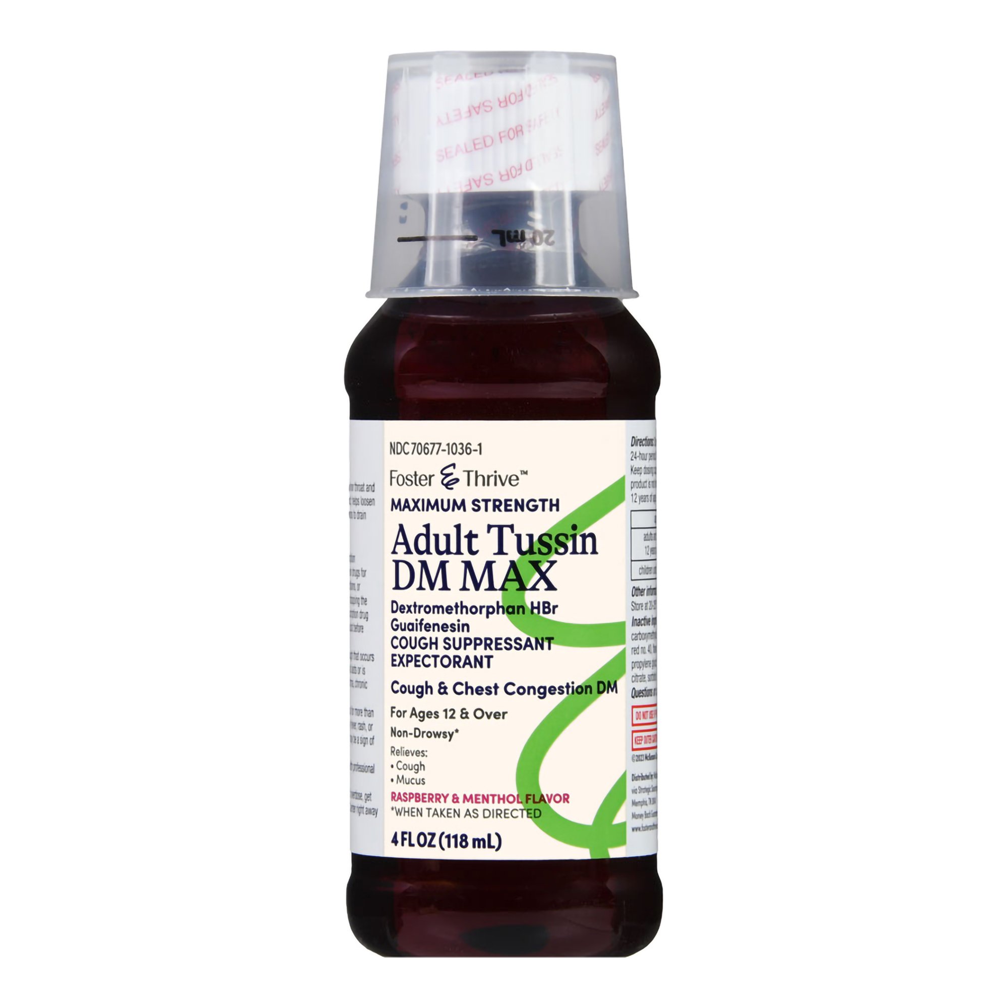 McKesson Brand 70677103601 - Foster & Thrive™ Adult Tussin DM Max Liquid, Raspberry & Menthol - 1/Each