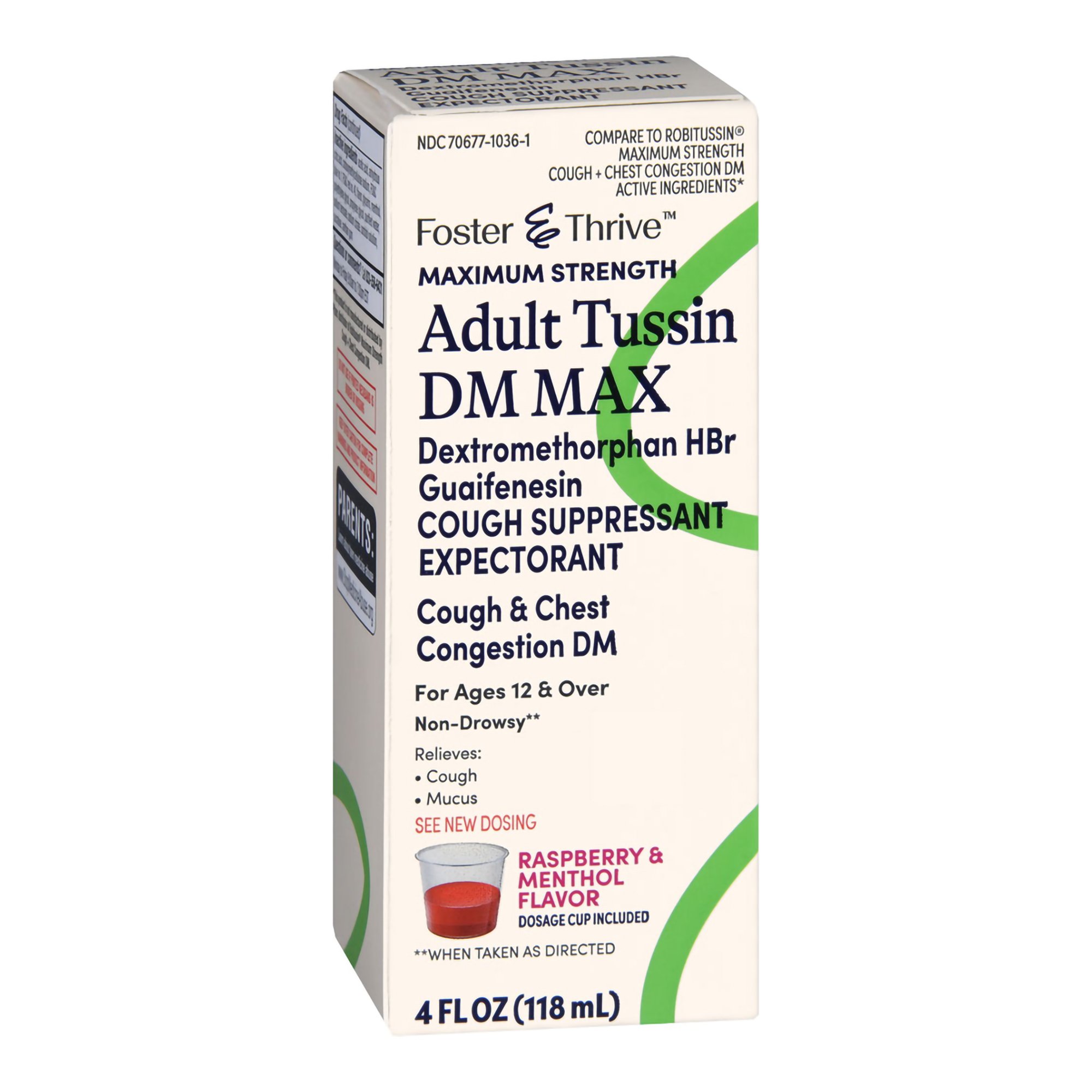 McKesson Brand 70677103601 - Foster & Thrive™ Adult Tussin DM Max Liquid, Raspberry & Menthol - 1/Each