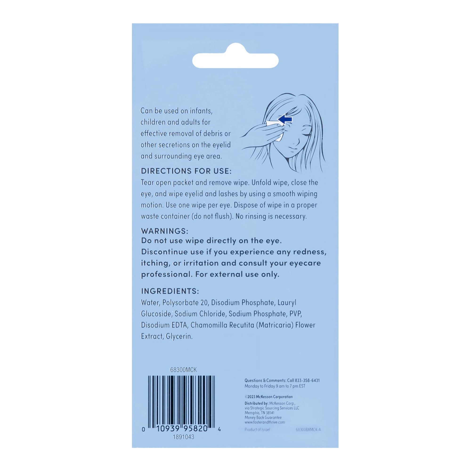 McKesson Brand 01093995820 - Foster & Thrive™ Rinse-Free Eyelid Wipes - 30/Box
