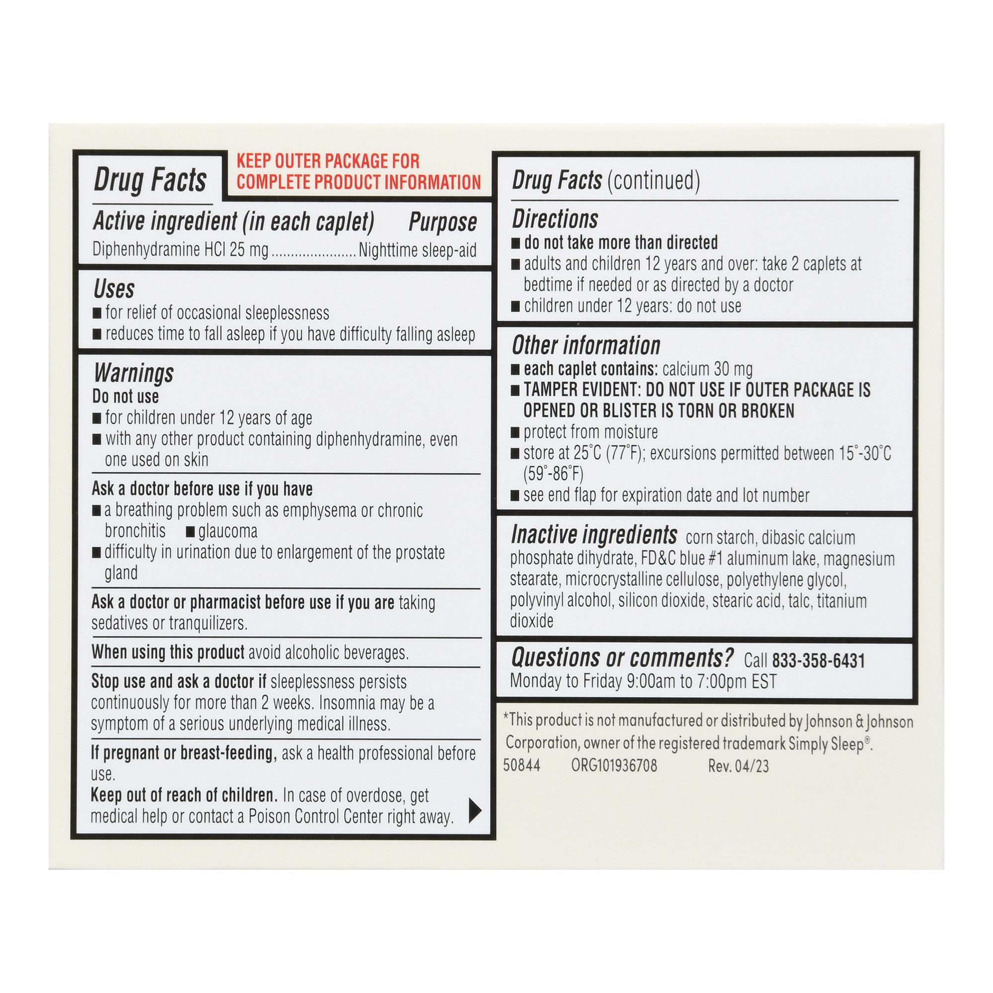 McKesson Brand 70677112801 - Foster & Thrive™ Nighttime Sleep-Aid Diphenhydramine HCl 25 mg Caplets - 1/Box