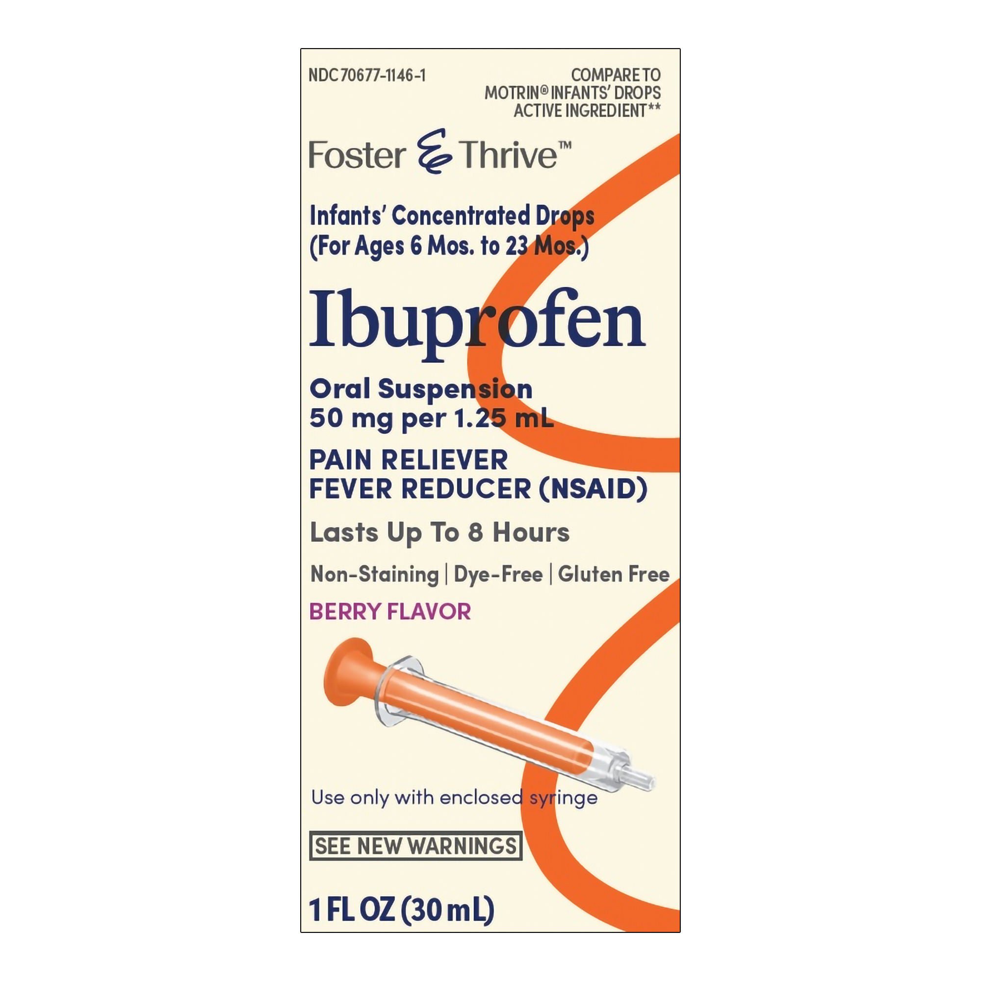 McKesson Brand - 70677114601 Foster & Thrive™ Ibuprofen 50 mg Per 1.25 mL Infants' Concentrated Drops Berry