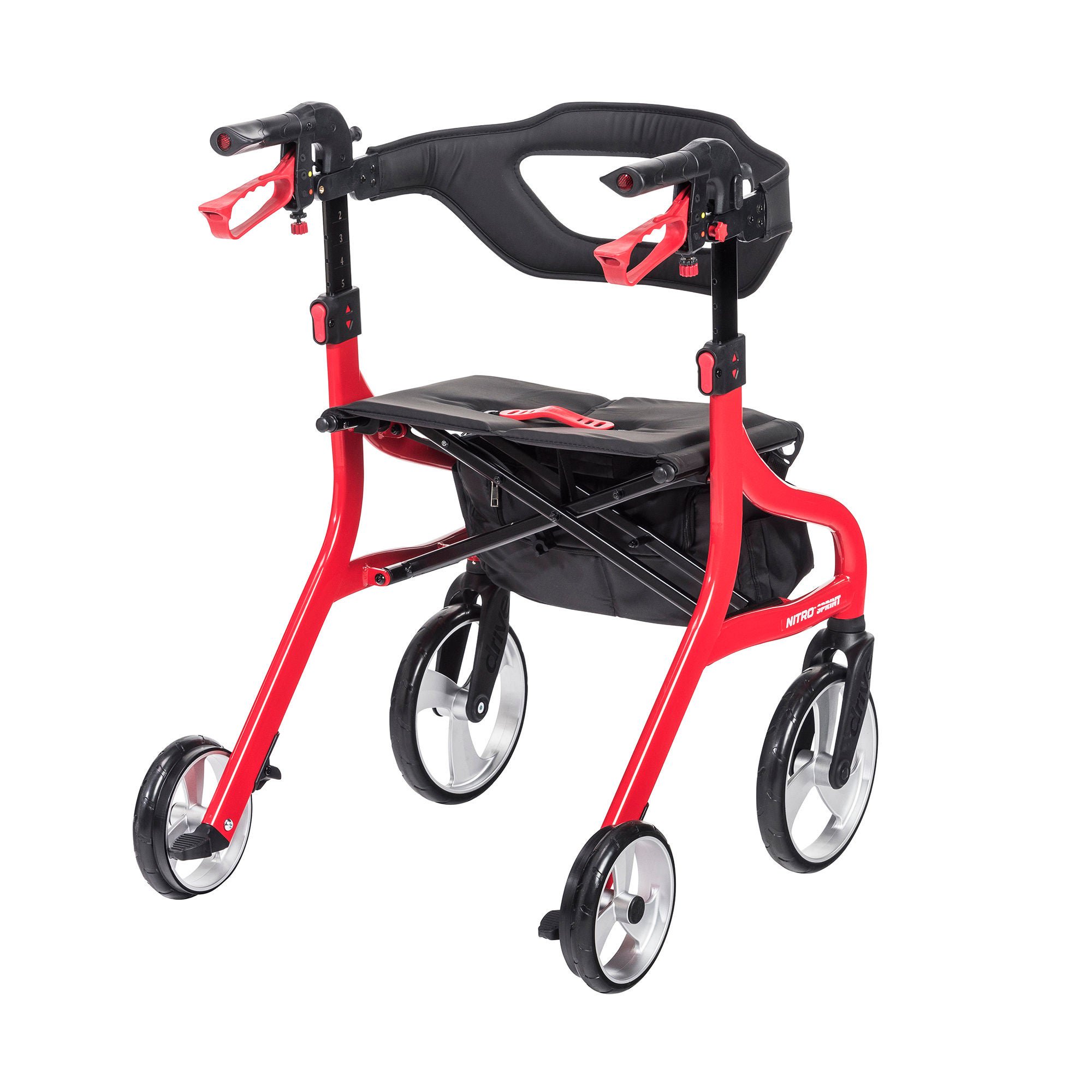 Drive DeVilbiss Healthcare - 102662RD 4 Wheel Rollator drive™ Nitro Sprint Red Folding Aluminum Frame