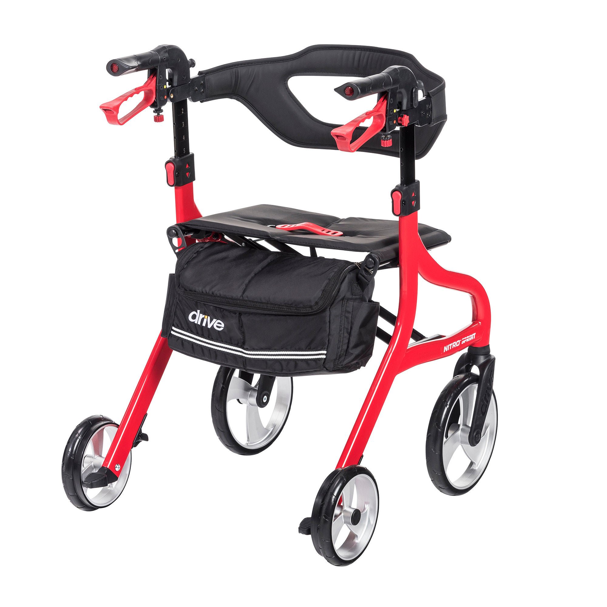 Drive DeVilbiss Healthcare - 102662RD 4 Wheel Rollator drive™ Nitro Sprint Red Folding Aluminum Frame