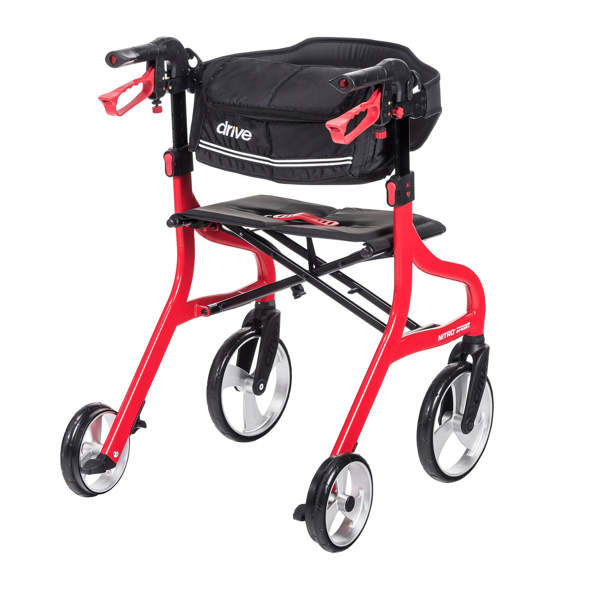 Drive DeVilbiss Healthcare - 102662RD 4 Wheel Rollator drive™ Nitro Sprint Red Folding Aluminum Frame
