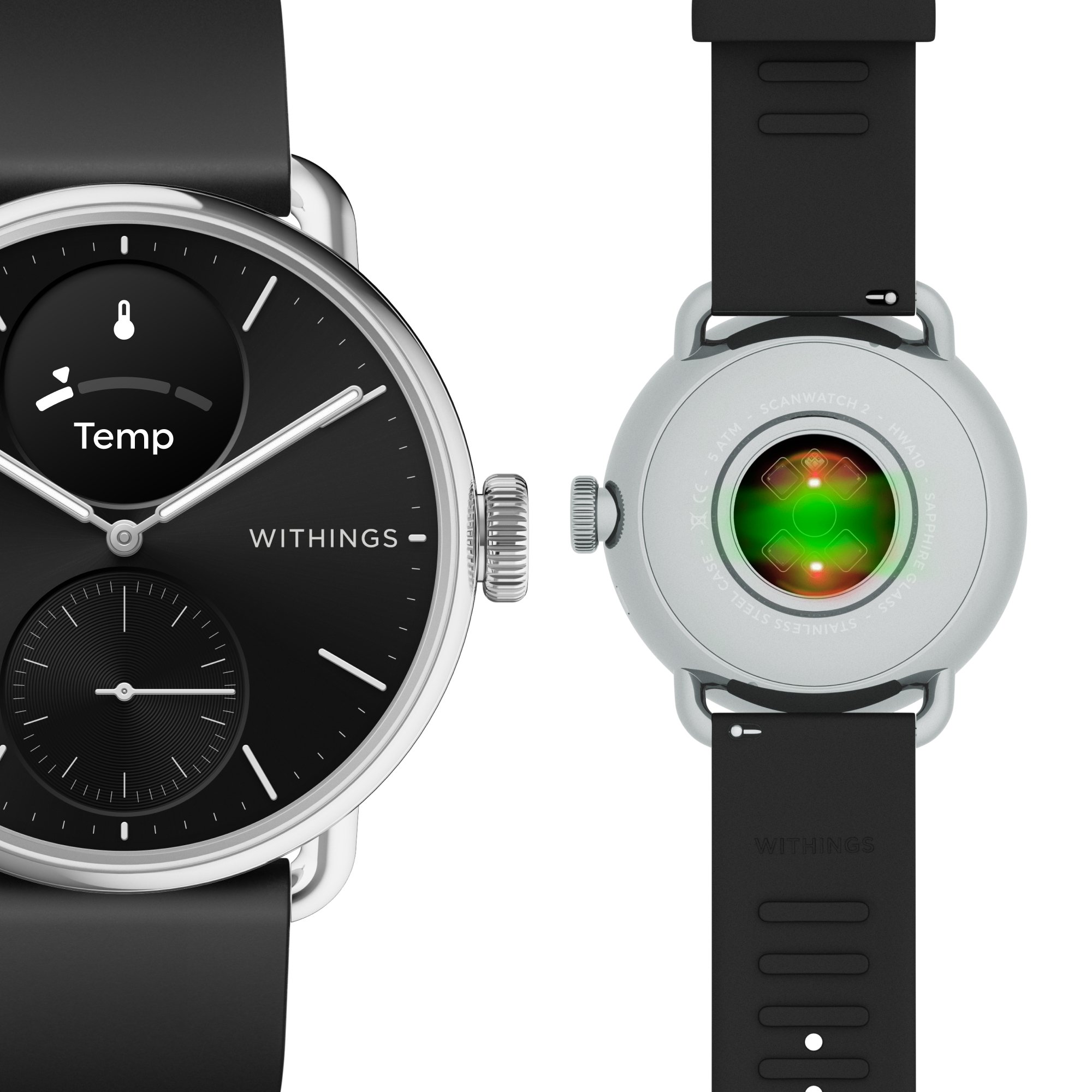 Withings Inc HWA10-MODEL 1-ALL-INT - Withings ScanWatch 2 Smart Watch, 38mm, Black - 1/Each