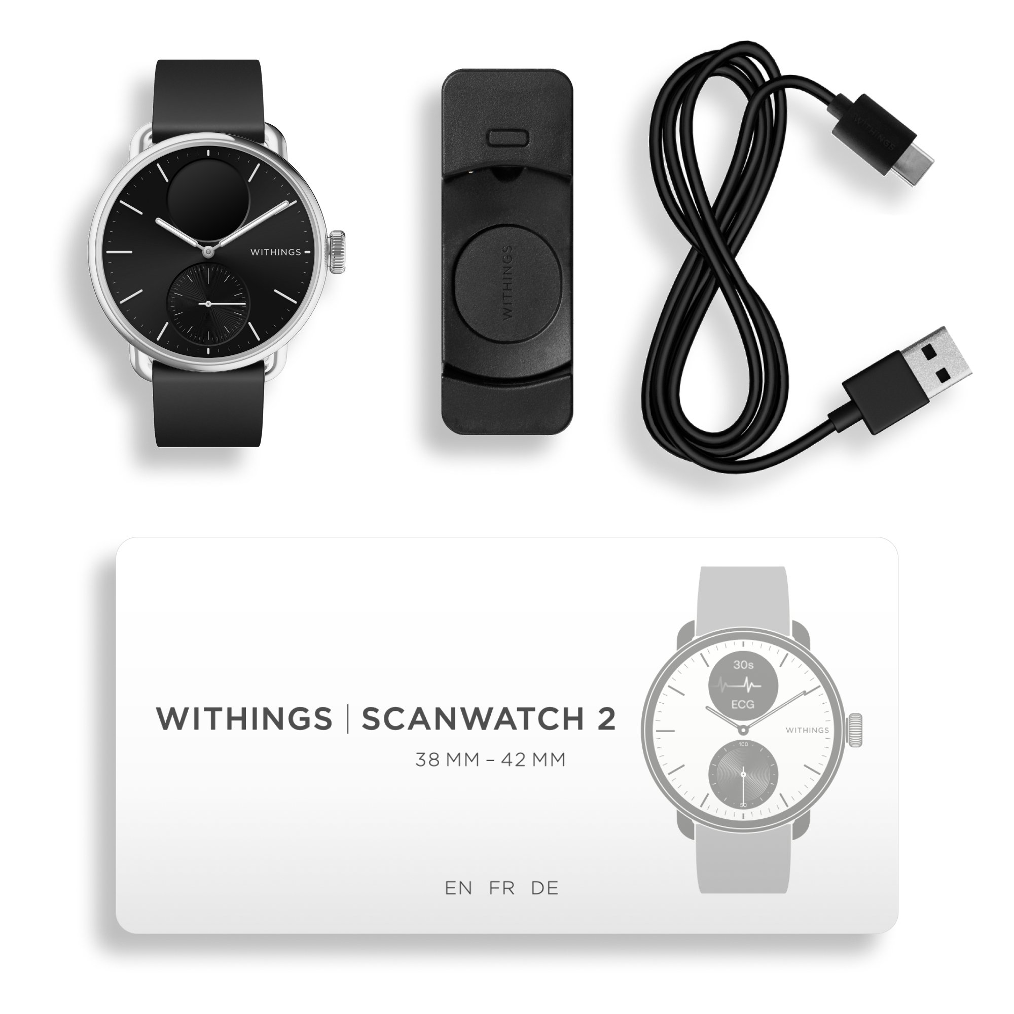 Withings Inc HWA10-MODEL 1-ALL-INT - Withings ScanWatch 2 Smart Watch, 38mm, Black - 1/Each