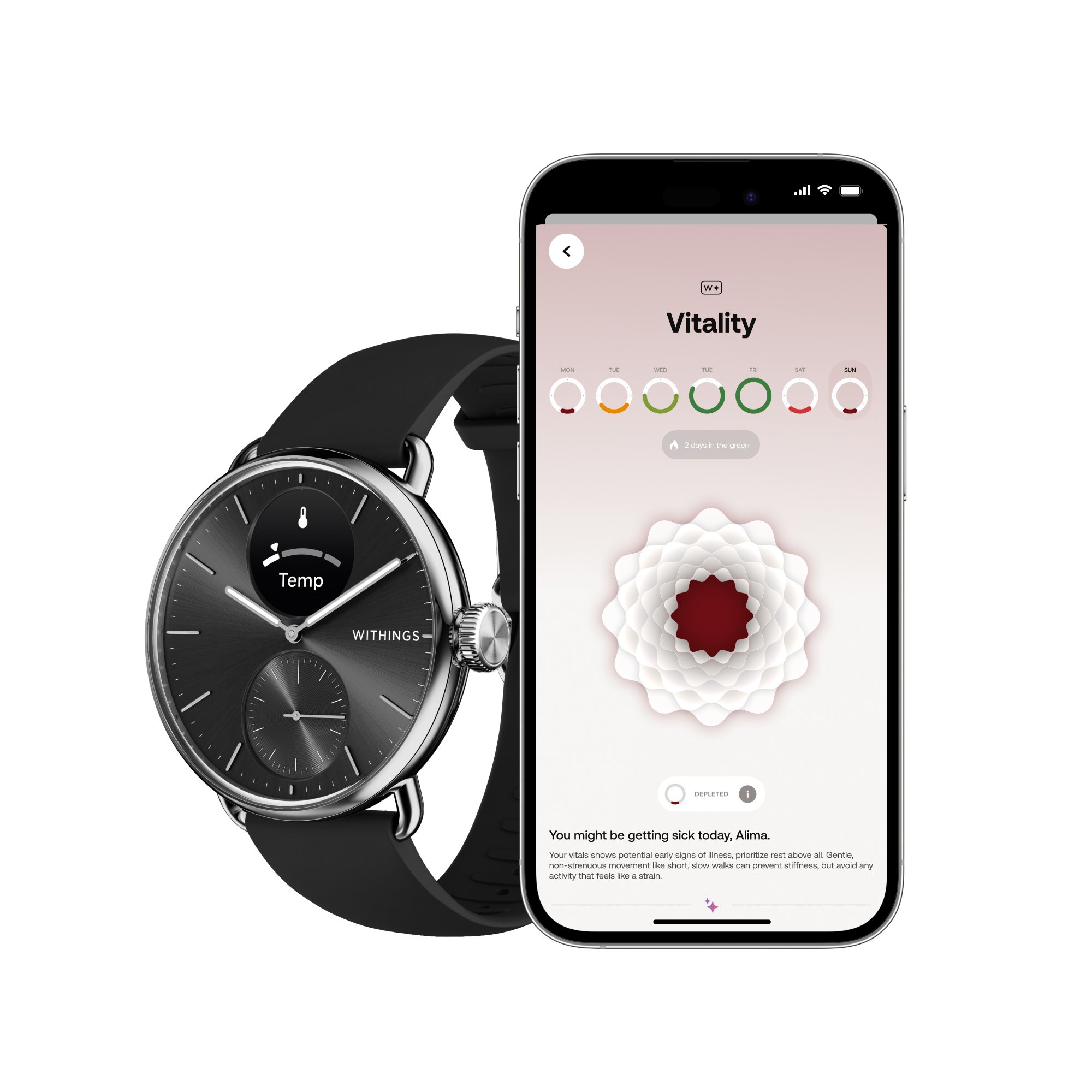 Withings Inc HWA10-MODEL 4-ALL-INT - Withings ScanWatch 2 Smart Watch, 42mm, Black - 1/Each
