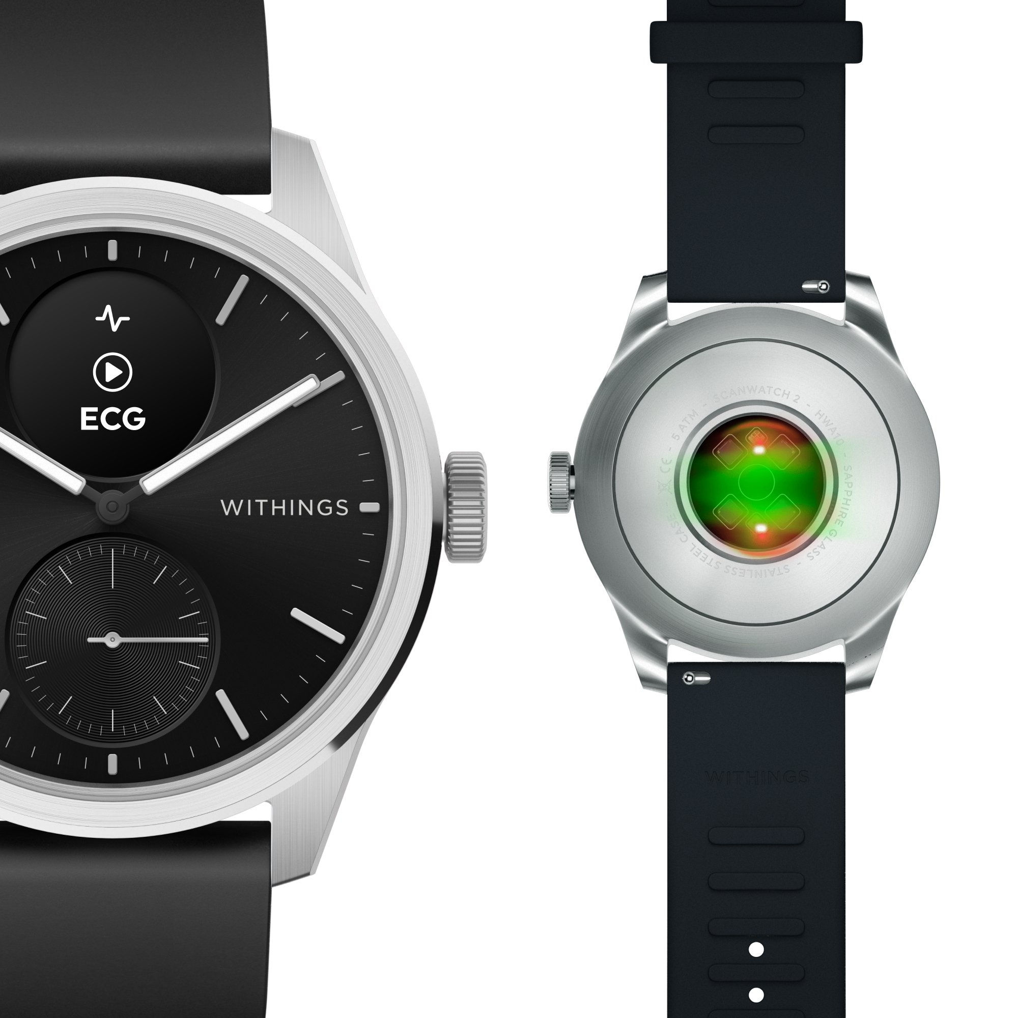 Withings Inc HWA10-MODEL 4-ALL-INT - Withings ScanWatch 2 Smart Watch, 42mm, Black - 1/Each