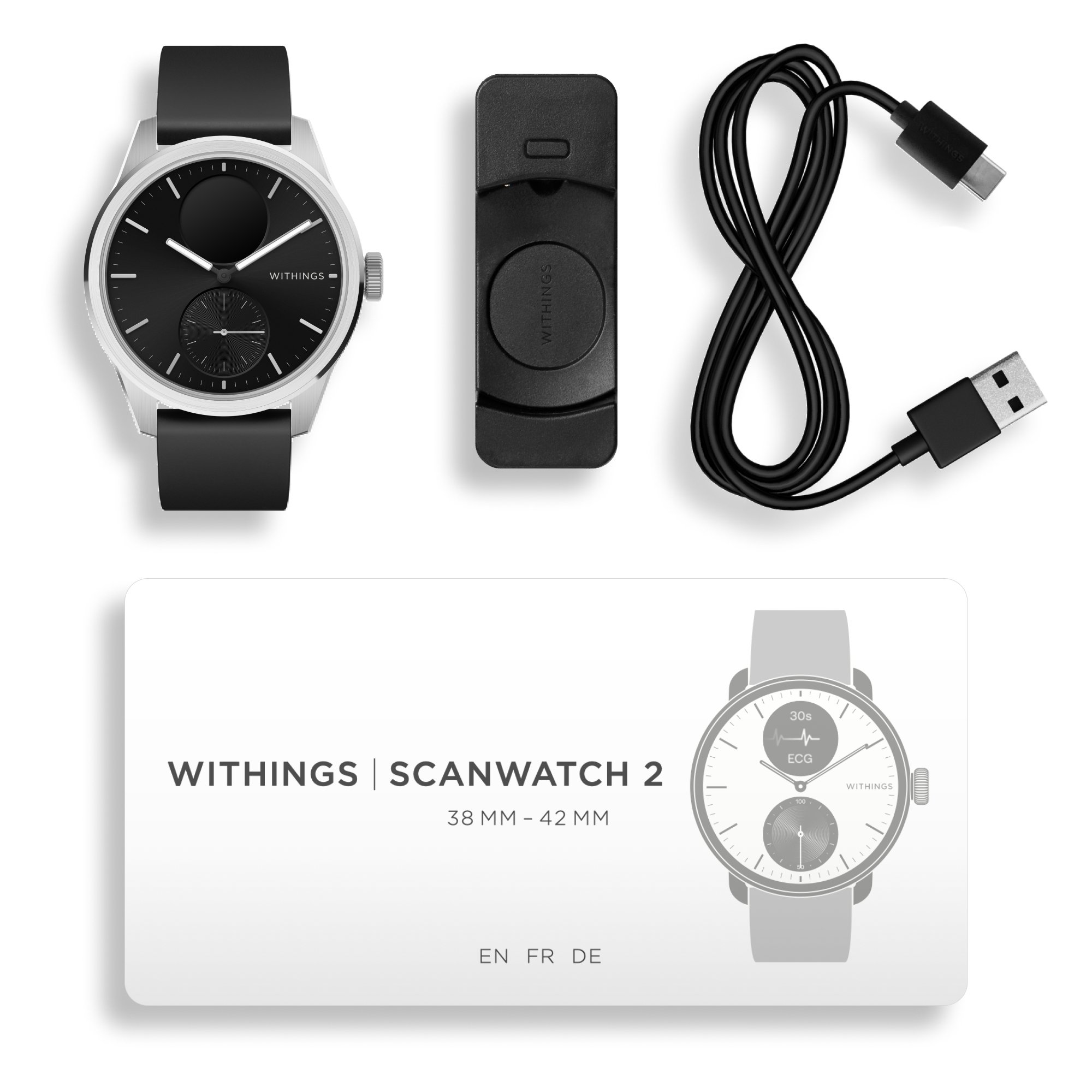 Withings Inc HWA10-MODEL 4-ALL-INT - Withings ScanWatch 2 Smart Watch, 42mm, Black - 1/Each