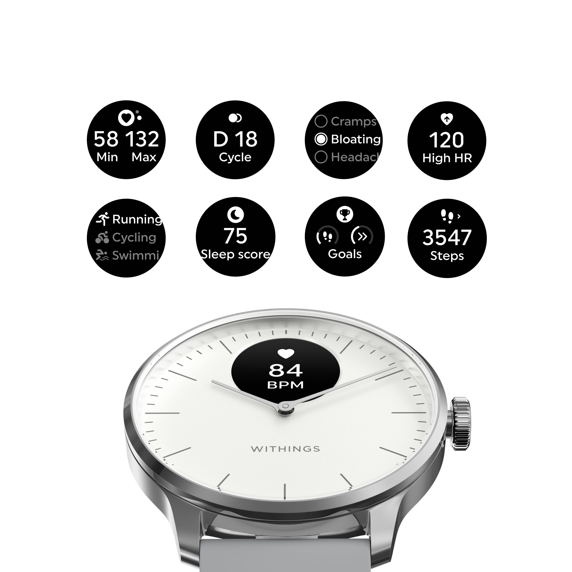 Withings Inc HWA11-MODEL 3-ALL-INT - Withings ScanWatch Light Smart Watch, 37mm, White - 1/Each