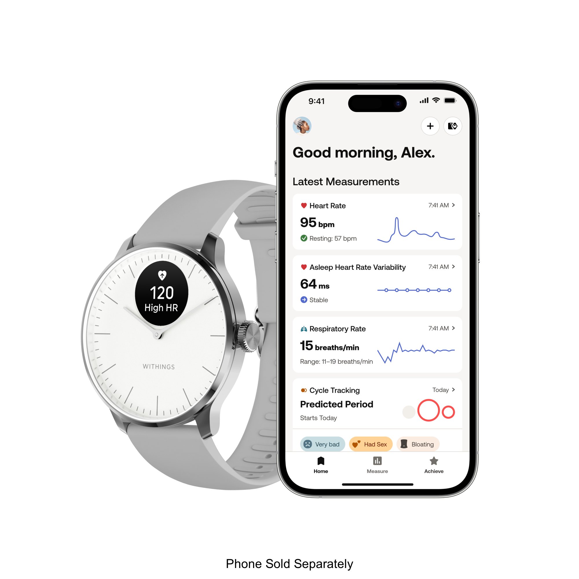 Withings Inc HWA11-MODEL 3-ALL-INT - Withings ScanWatch Light Smart Watch, 37mm, White - 1/Each