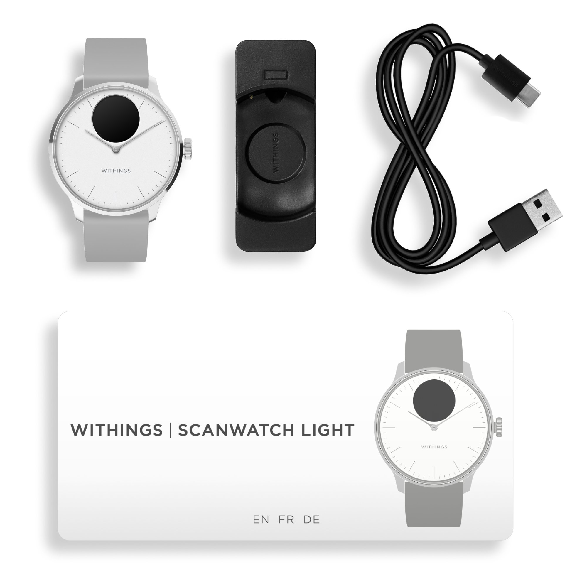 Withings Inc HWA11-MODEL 3-ALL-INT - Withings ScanWatch Light Smart Watch, 37mm, White - 1/Each