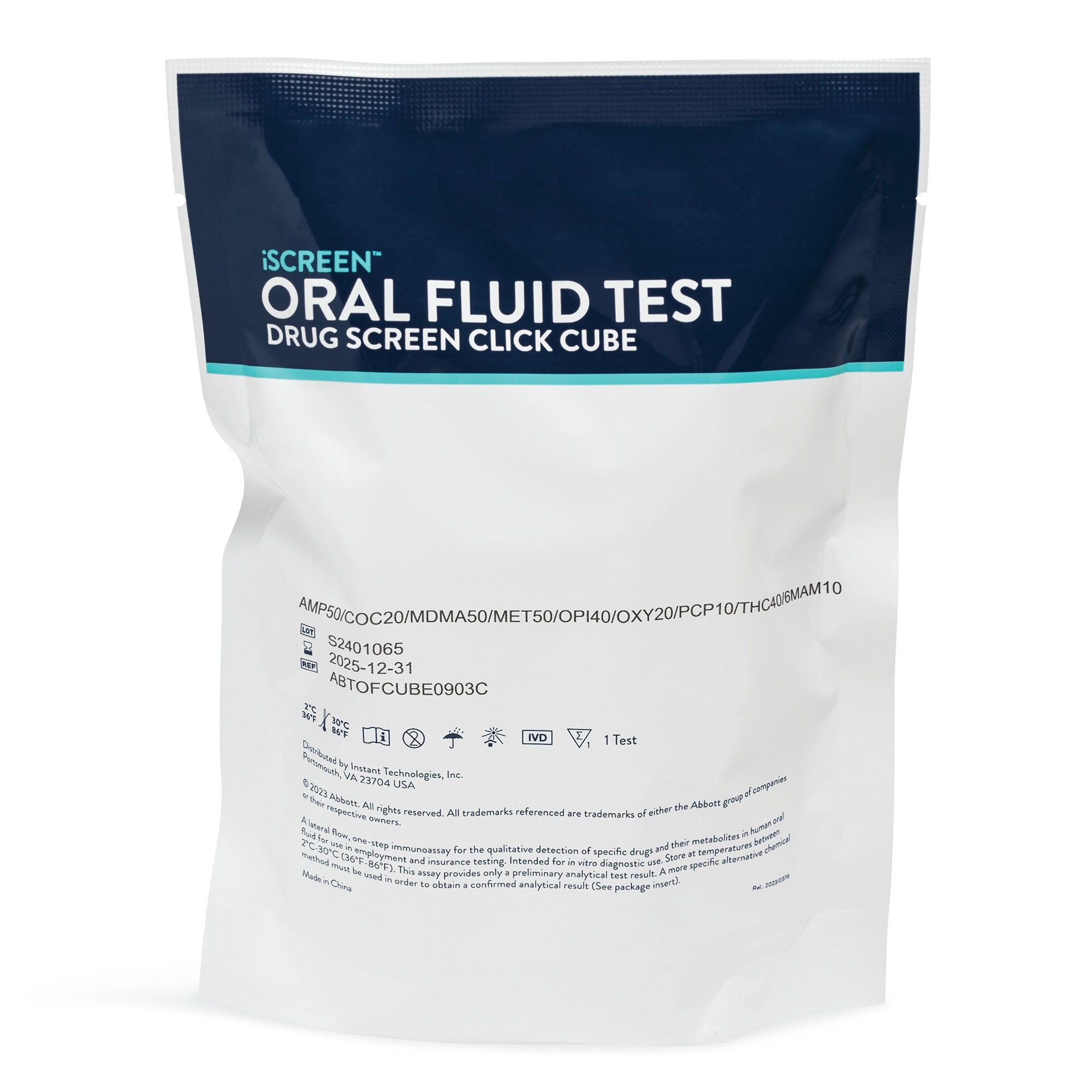 Abbott Rapid Dx North America LLC - ABTOFCUBE1101A Drugs of Abuse Test Kit iScreen™ AMP50, BAR50, BUP5, BZO10, COC20, mAMP/MET50, MDMA50, MTD30, OPI40, OXY20, THC40 25 Tests For Employment / Insurance Use