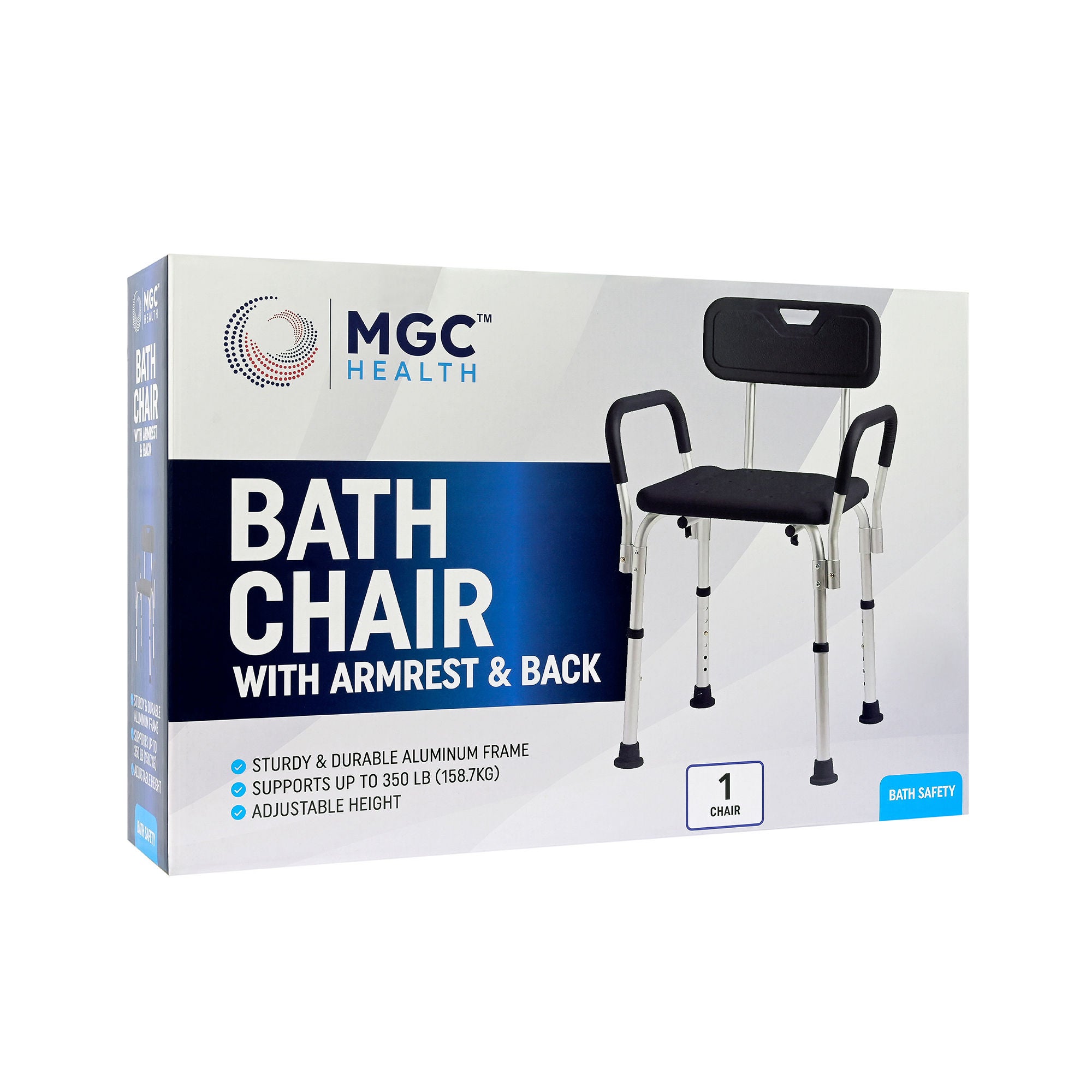 Medical Group Care LLC - IT00049 Bath Bench MGC™ Health Fixed Arms Aluminum Frame With Backrest 13-1/2 Inch Seat Width 350 lbs. Weight Capacity