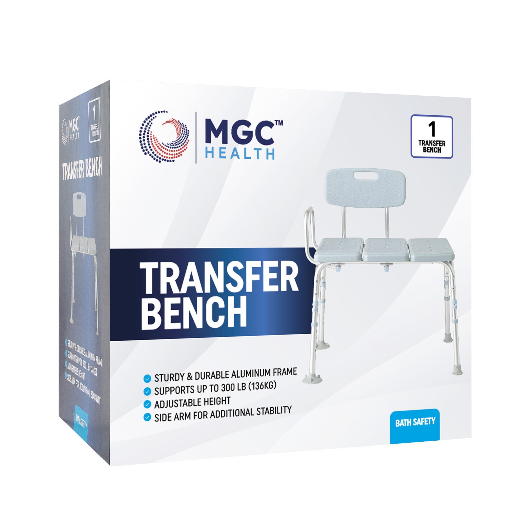 Medical Group Care LLC - IT000060 Bath Transfer Bench With Arm 17-12 to 22-1/2 Inch Seat Height 300 lbs. Weight Capacity
